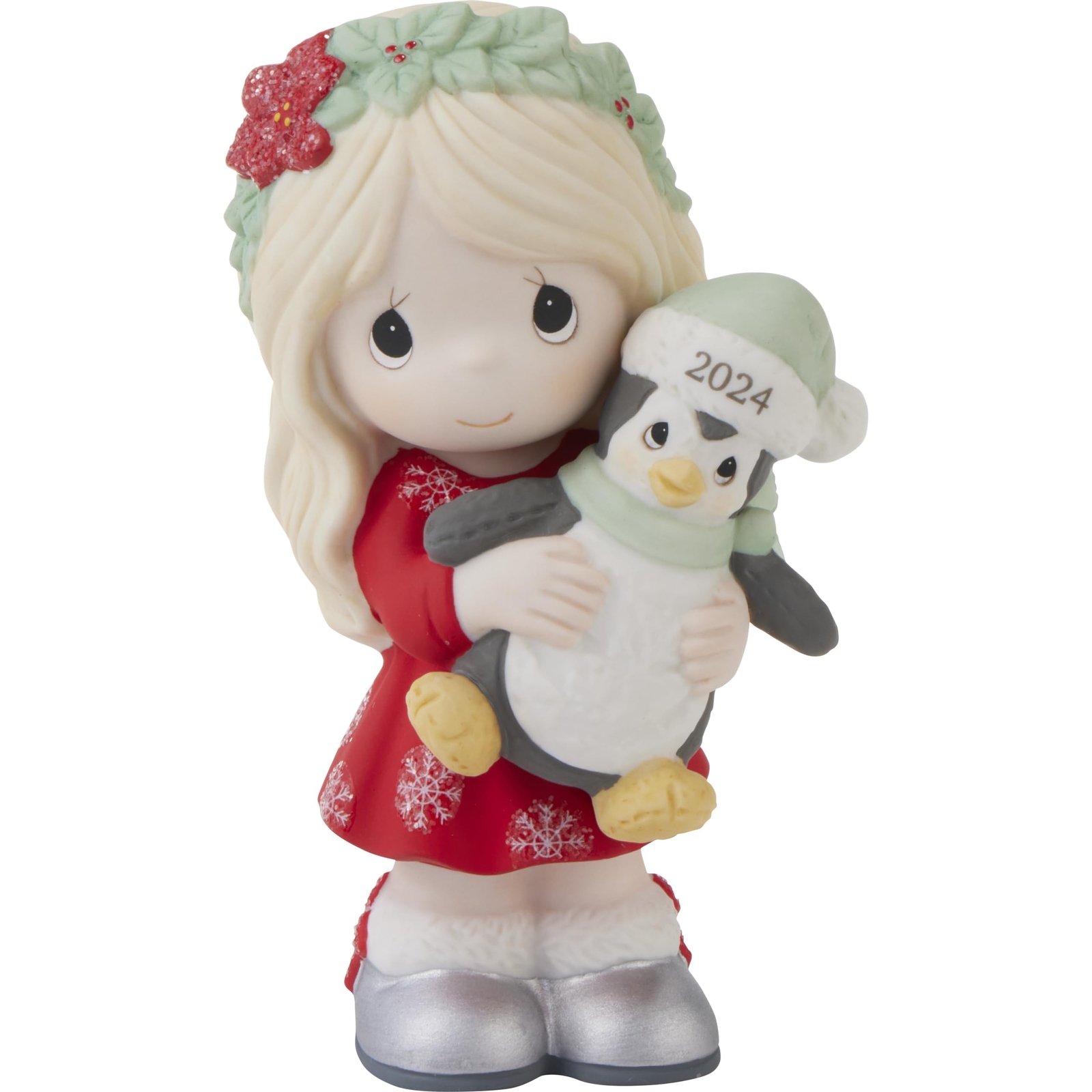 Precious Moments Figurine Christmas 2024 Young Lady with Penguin Friend 4.75H