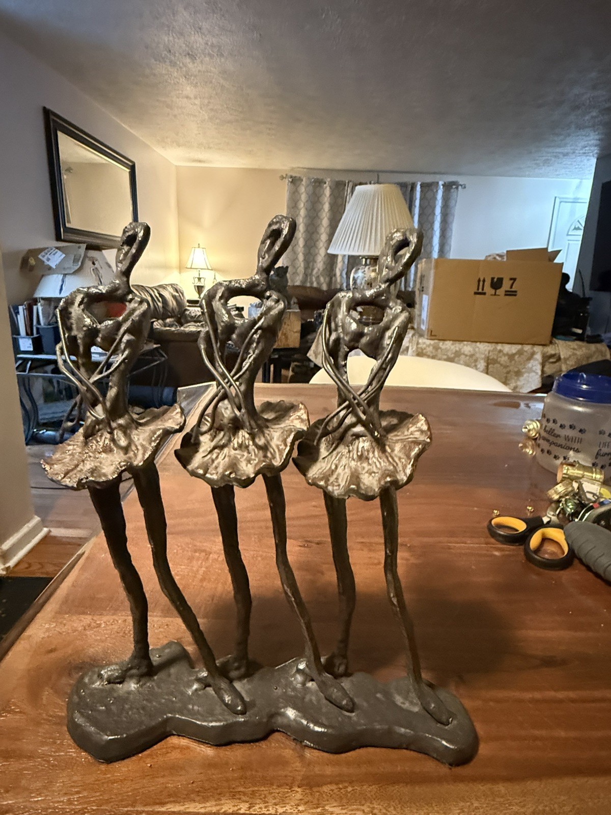 Vintage Heavy Metal/Bronze Abstract Art 3 Dancing Ballerinas Sculpture 12.5″tall