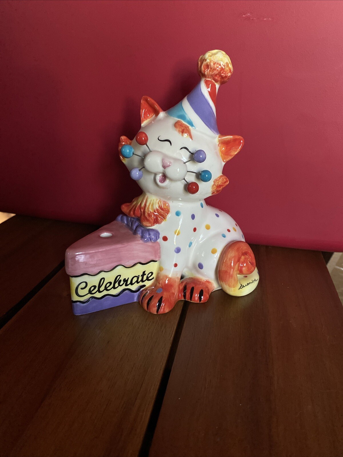 Whimsiclay Amy Lacombe Celebrate Birthday Kitty Cat Whiskers Figurine, Signed