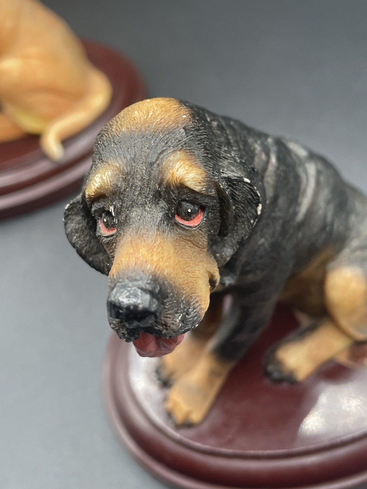 2 Bloodhound Resin Dog Figurines on Base 4 1/2” Tall READ