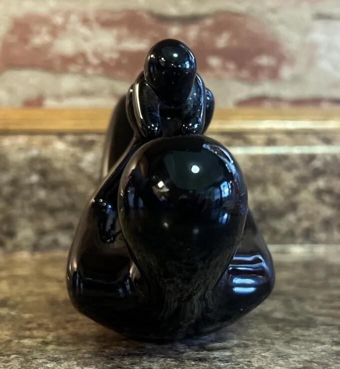 Mother and Child Love Black Ceramic Sculpture Figurine