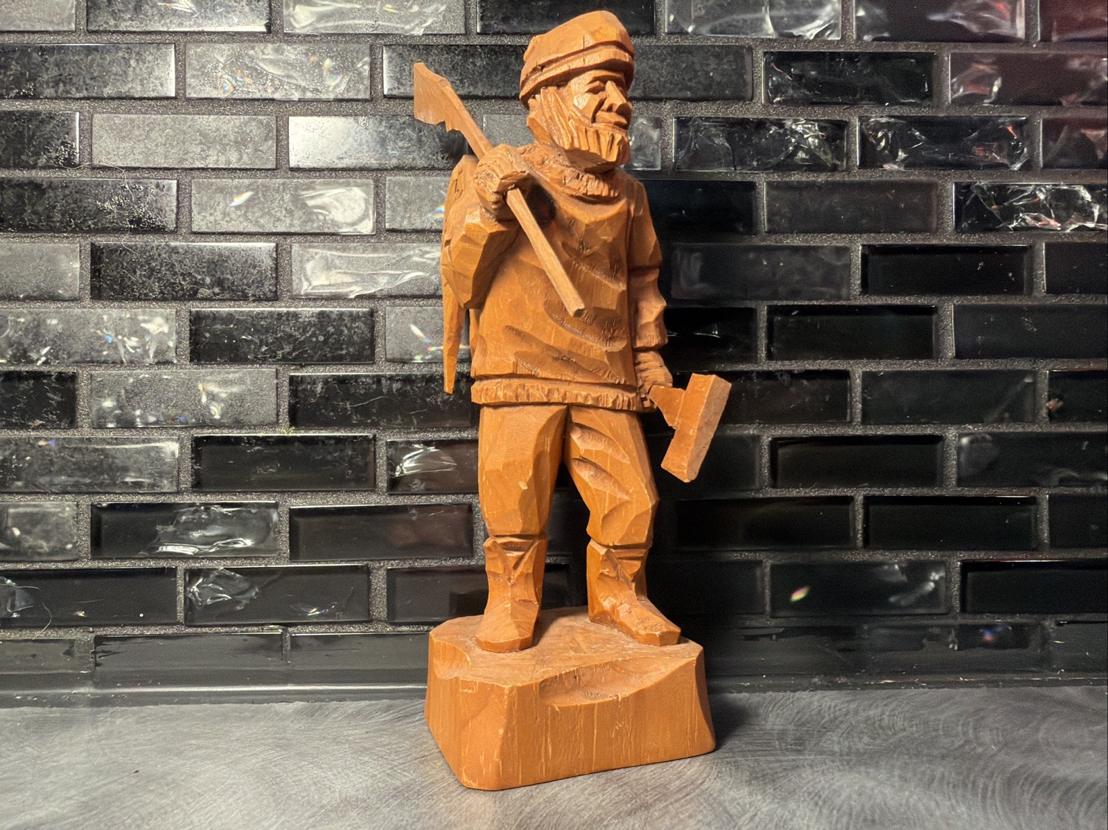 RARE Vtg Amede Godro Handcarved WOOD Hunter Axman Statue Quebec Artist Signed