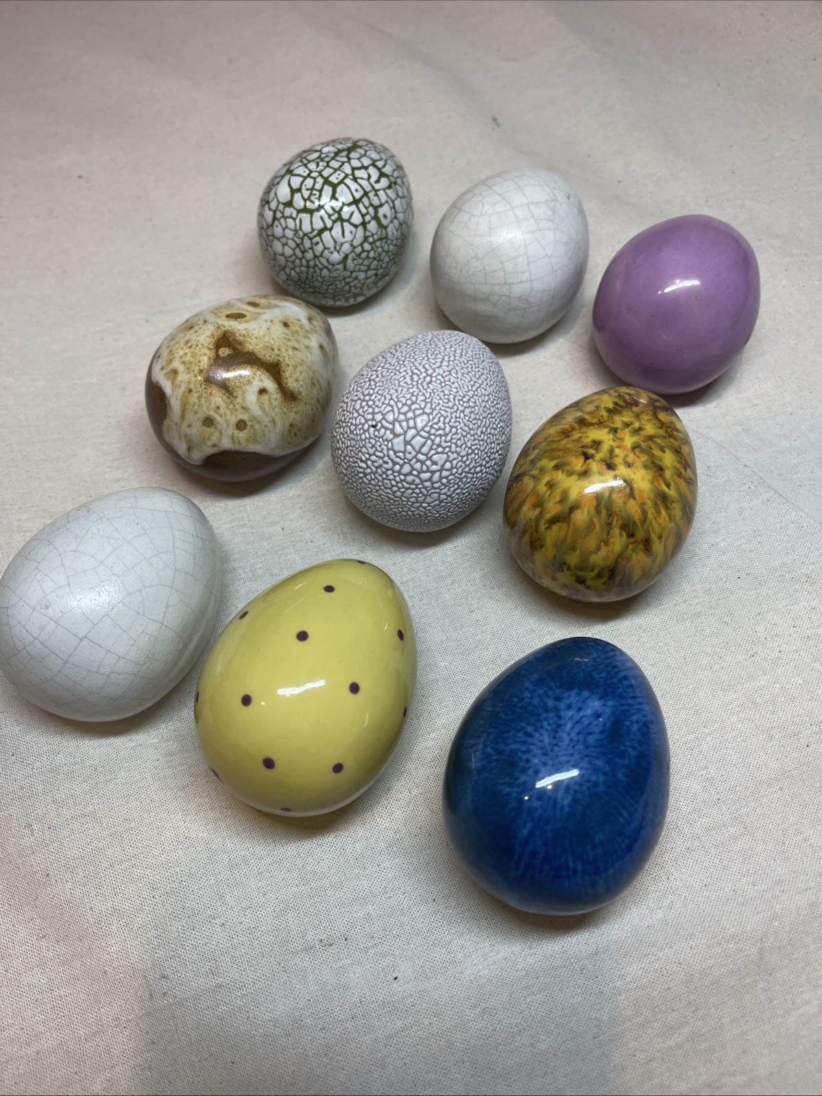 Vintage Ceramic Easter Eggs Lot Speckled Glazed Decor blue pink spotted decor