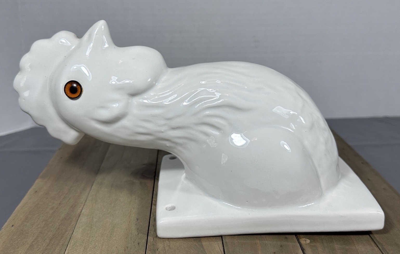 French Country Chicken Rooster Apron Holder White Ceramic Wall Mount