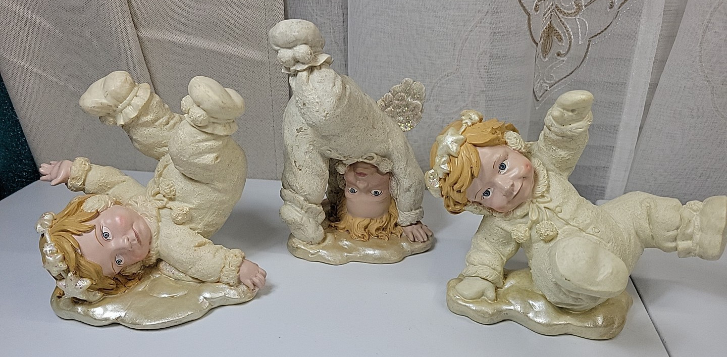VTG 3 Tumbling Toddler Kids Angels Cherubs In Pajamas Slippers Resin Figurines