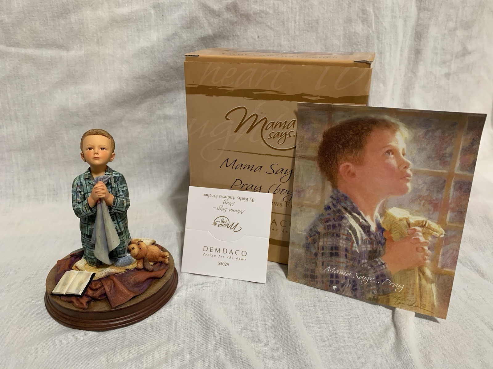 2005 Mama says… Pray (boy) Demdaco Kathy Andrews Fincher Figurine in box