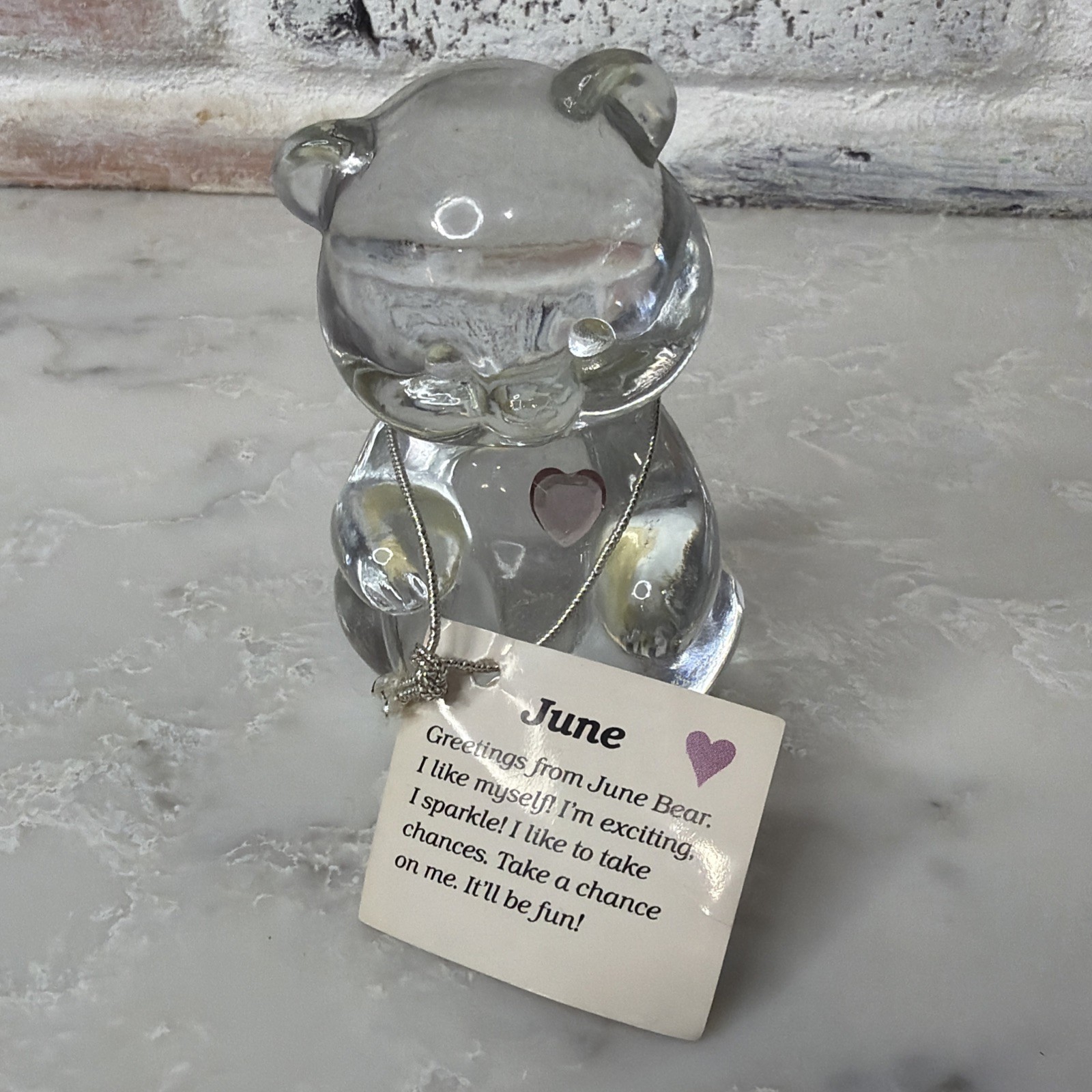 Vintage Fenton Manganese Glass June Bear Purple Heart Birthstone Original Tag