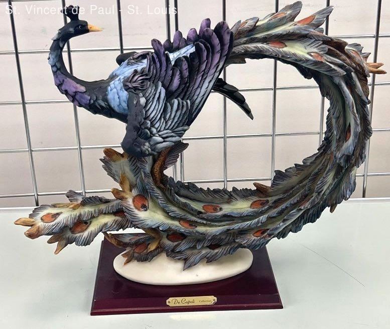DE CAPOLI COLLECTION Peacock Sculpture Porcelain Resin Vintage