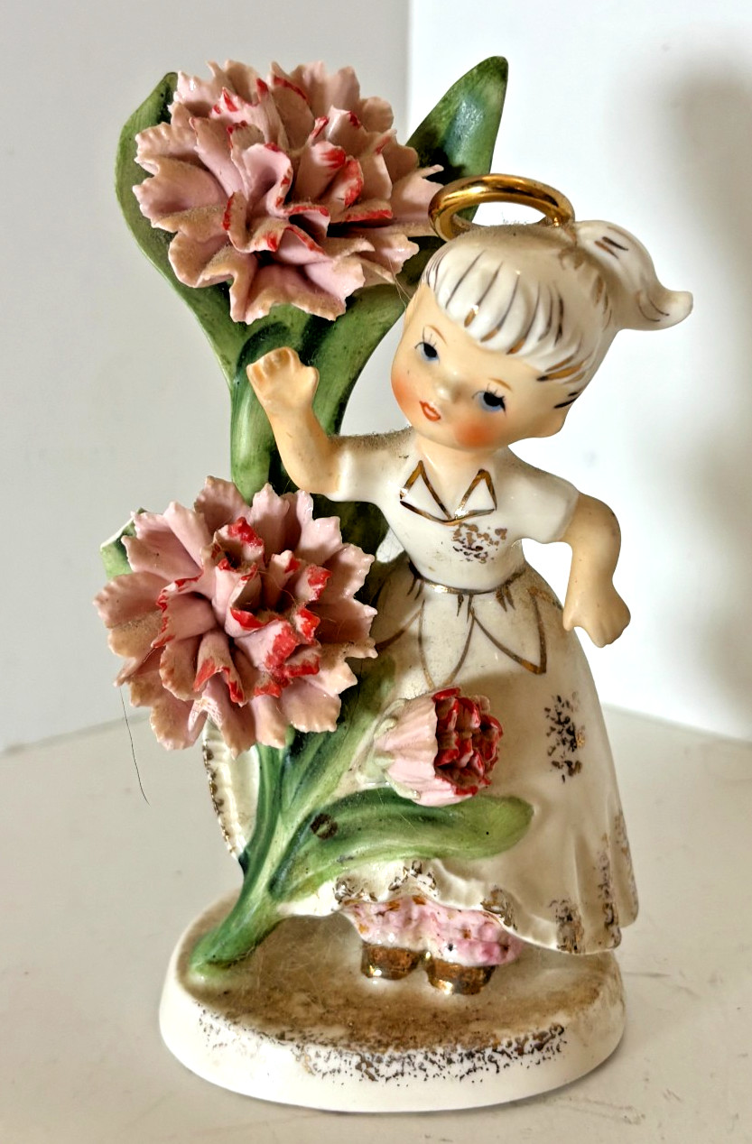 Vintage 1956 Lefton Angel of the Month Figurine May 985 Girl With Flowers Japan