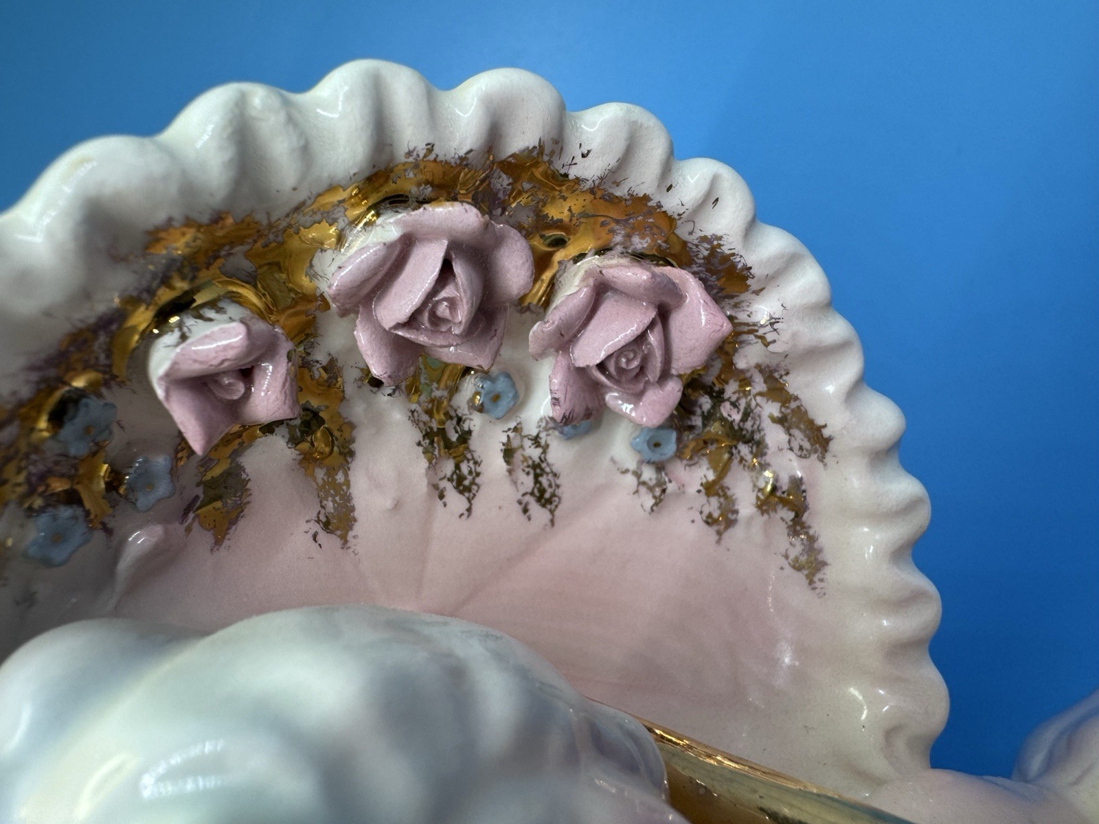 Josef Originals Colonial Days Series “Caroline” Figurine Pink Parasol Gold Roses