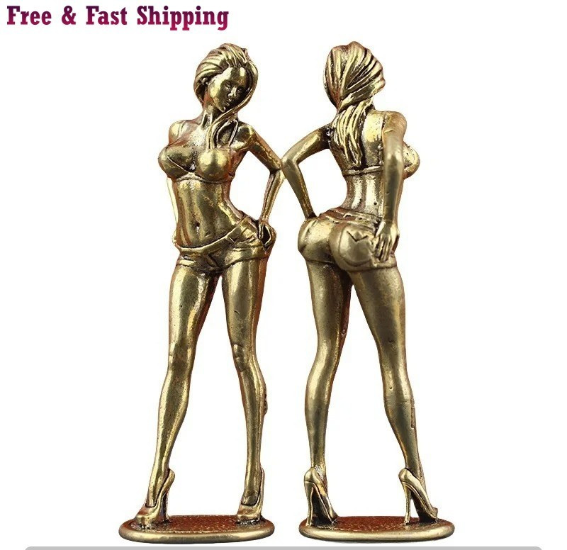 Solid Brass Female Figure Ornament Fashion Model Sculpture Desktop Copper Art
