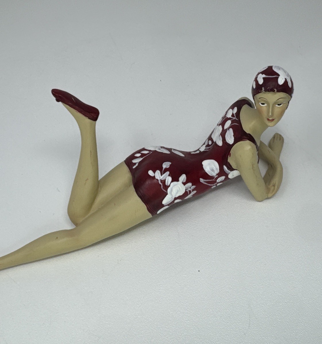 Art Deco Figurine Bathing Beauty Red Suit Flapper