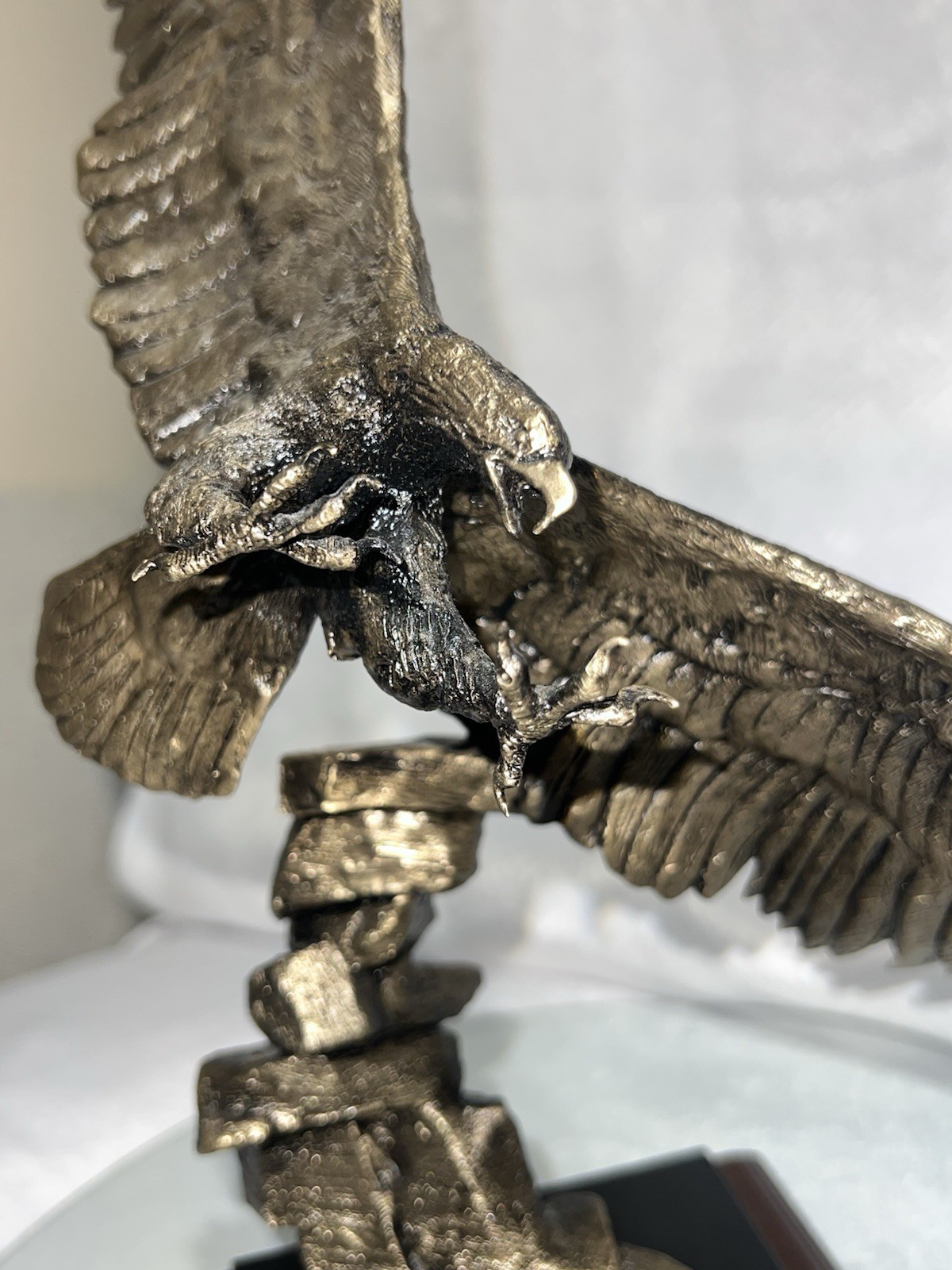 Vintage 1999 Wally Shoop Signed Bronze Eagle Sculpture Numbered 118 Wood Base