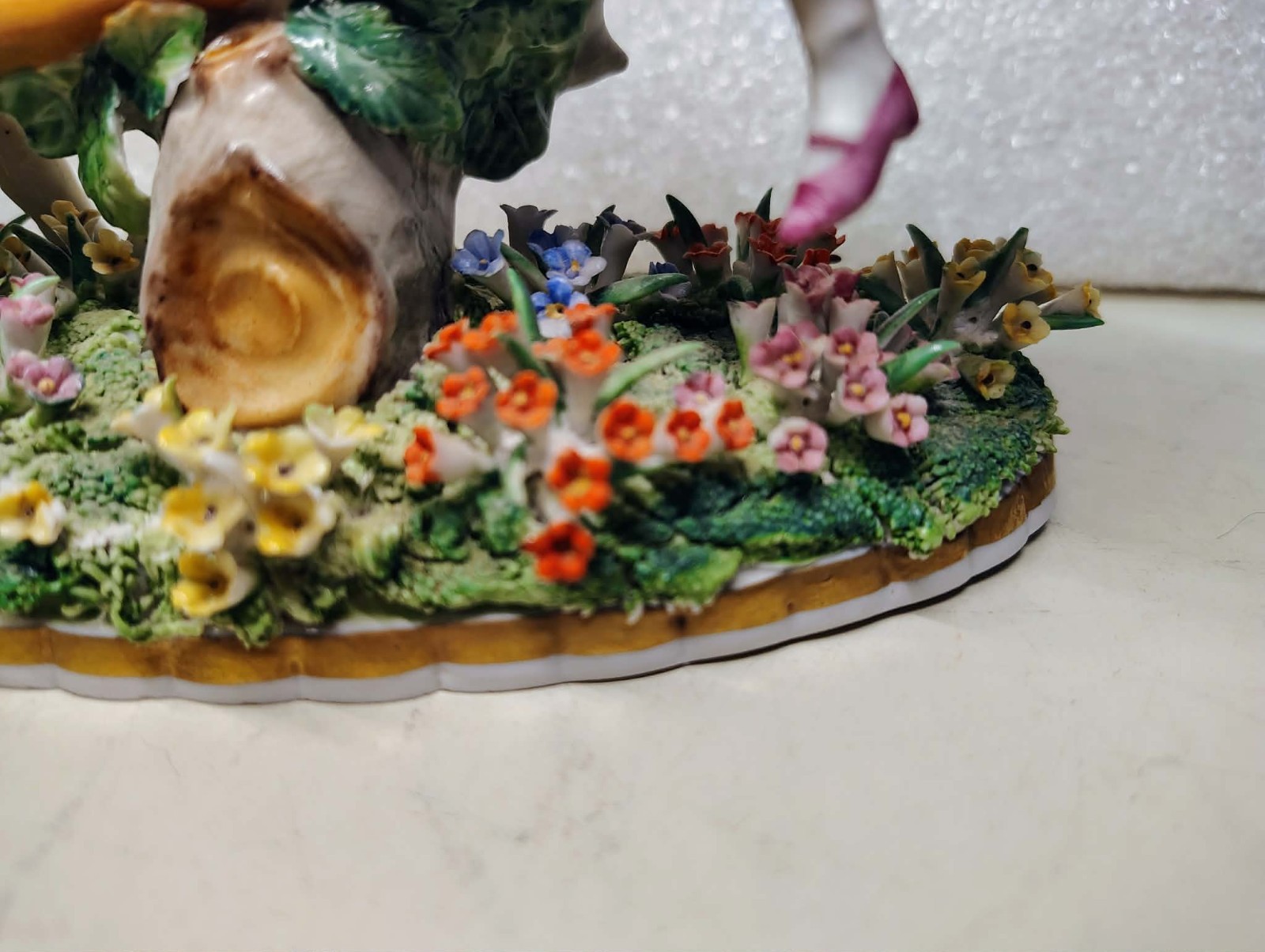 Antique 1850’s German Dresden Lace Sitzendorf Porcelain Girls on Seesaw Figurine