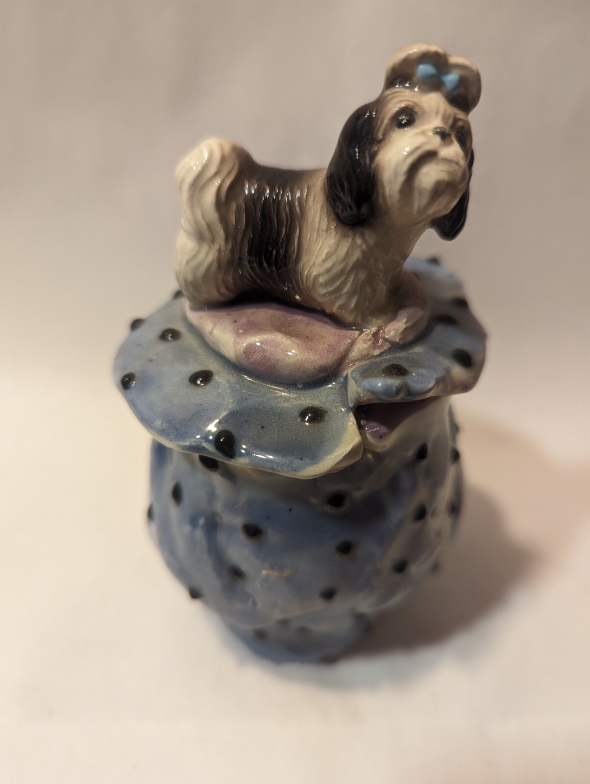 Shih Tzu /Lhasa Apso Small Covered Jar Vintage WhimsiClay/Amy Lacombe + a Gift !