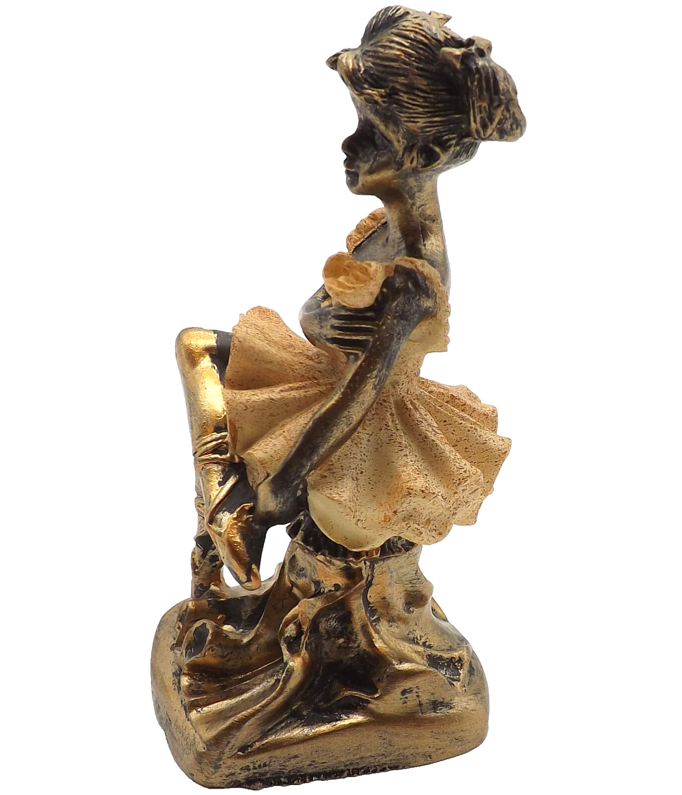 Ballerina Figurine 4″ Sitting Beige Brown Speckle Leotard Tutu Resin Bronze Look