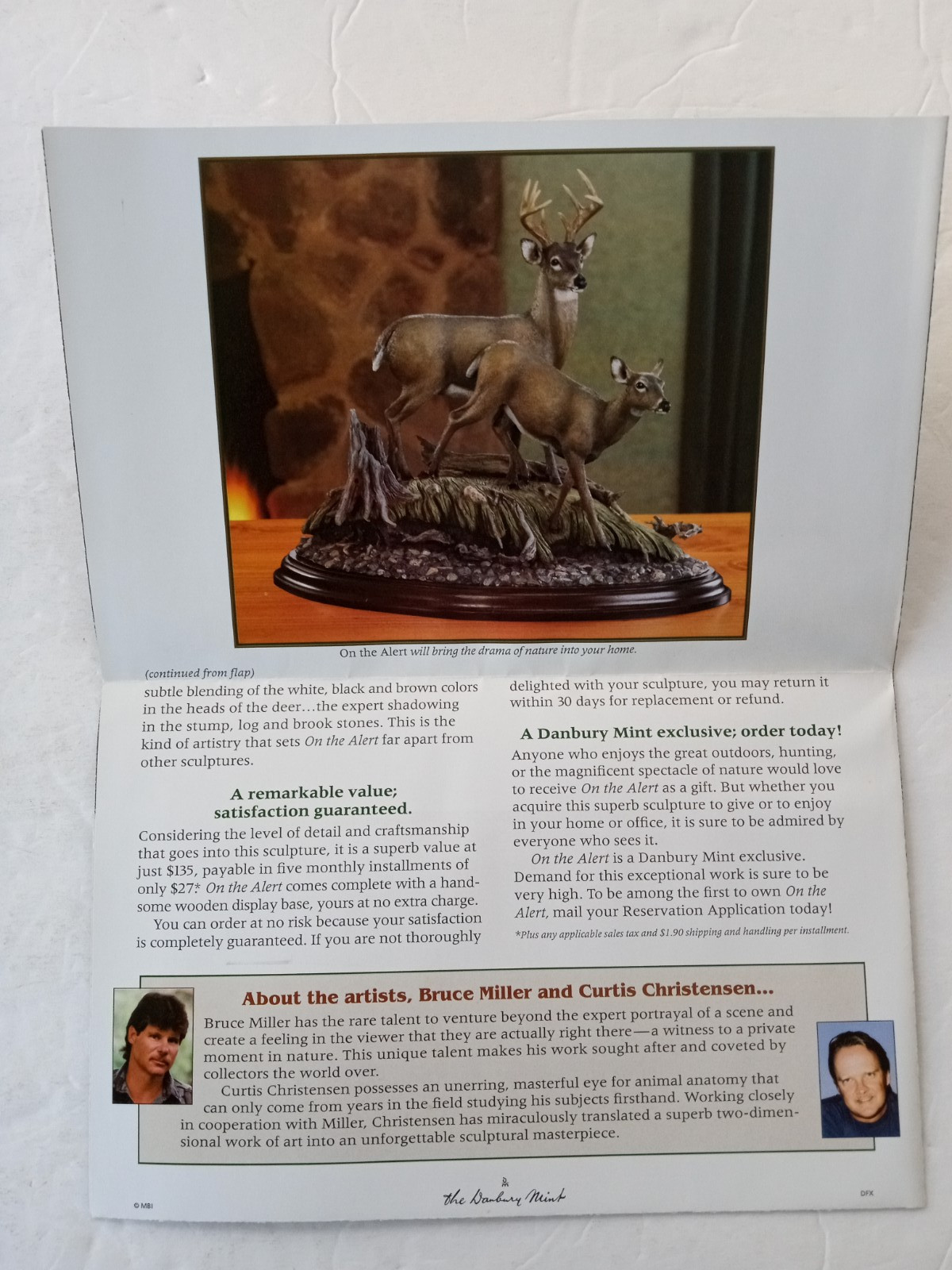 Danbury Mint ON THE ALERT Whitetail Deer Miller & Christensen PAPER BROCHURE