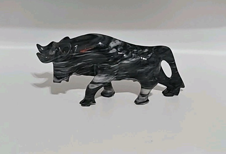 Vintage Hand Carved Black Marble Bull Statue