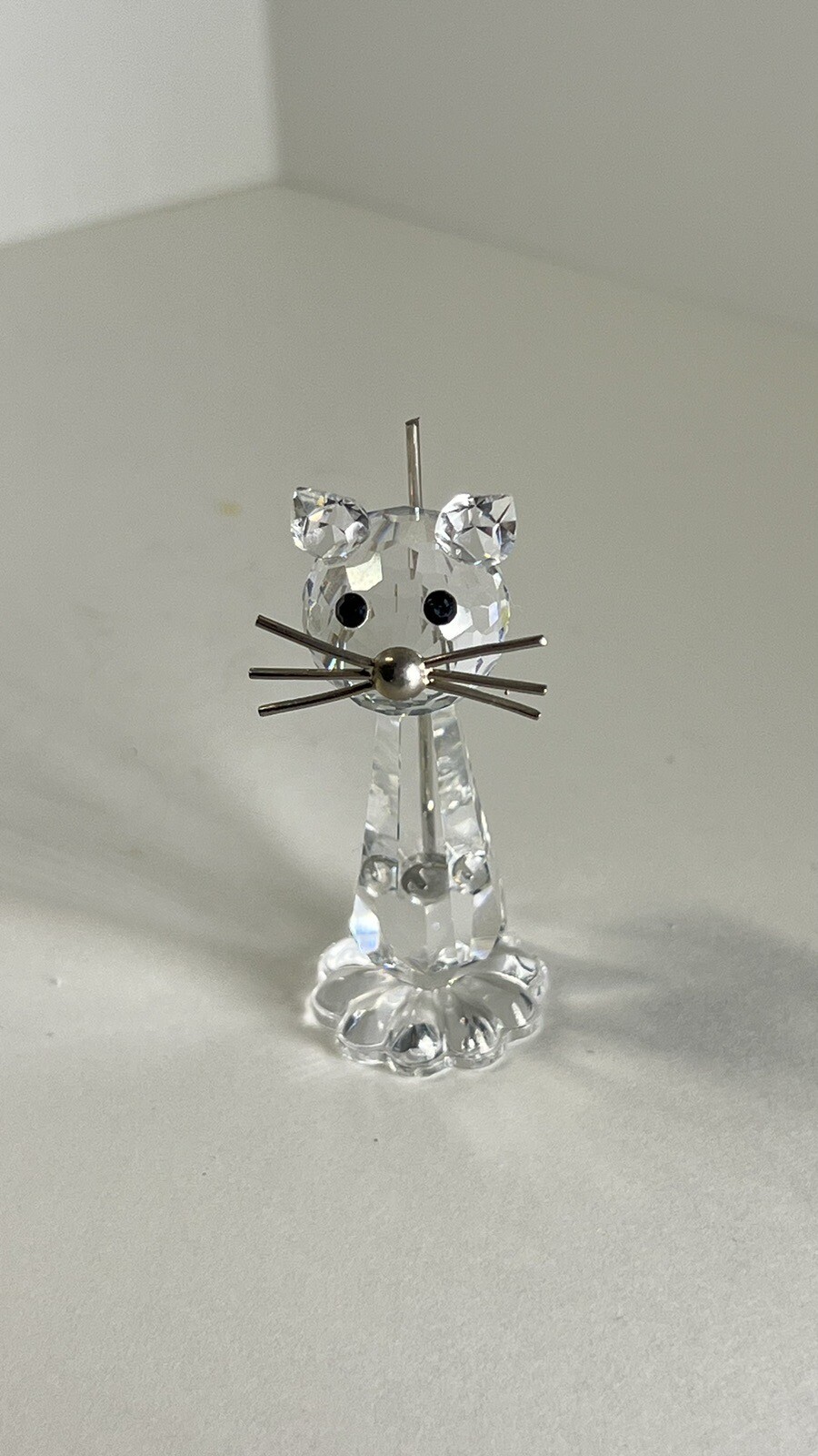 Swarovski Crystal Iconic Large. 3 in Tall Cat Figurine, Silver Whiskers Tail
