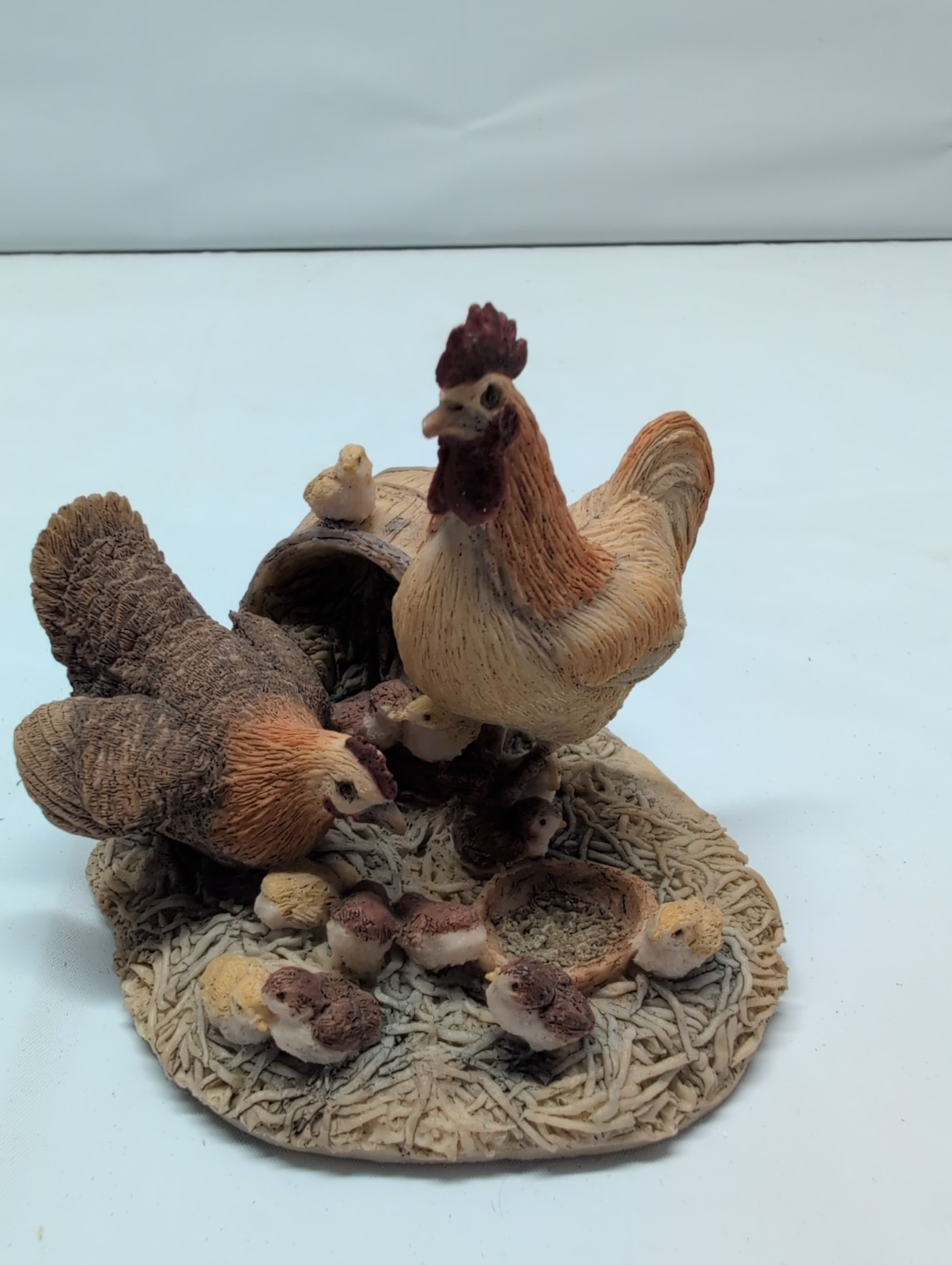 Schmidt Lowell Davis “Duke’s Mixture” Figurine Rooster, Hen, Chicks, Chickens