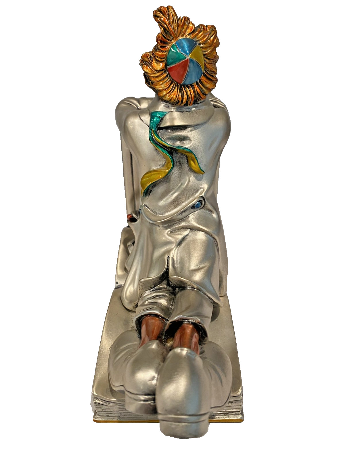 Vintage Mida Italy Silver Clown Figurine ‘Thinking On Book’ Hand Painted