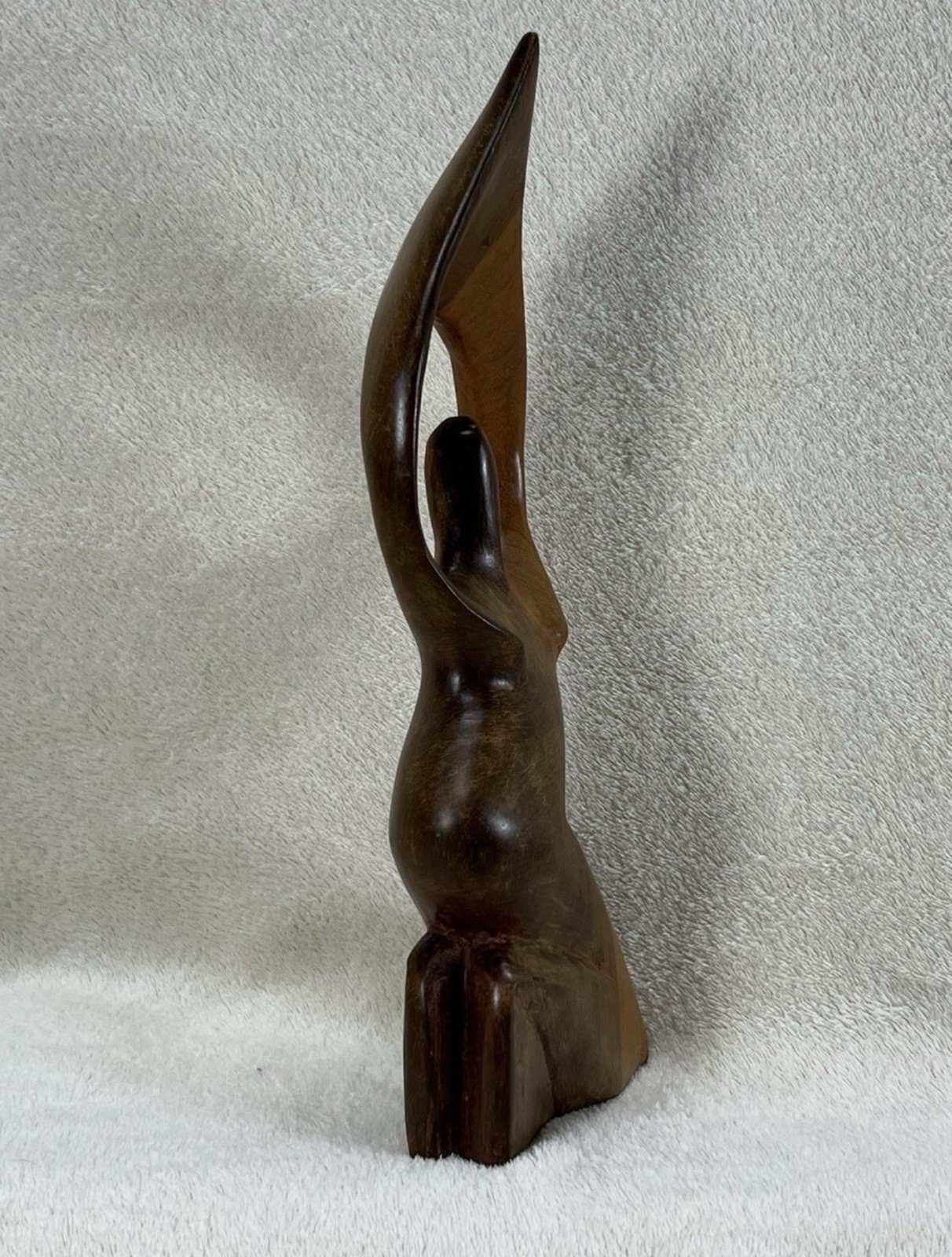Modernist Abstract Wood Figure Sculpture Kneeling Woman in Praise Decor 11.75 in