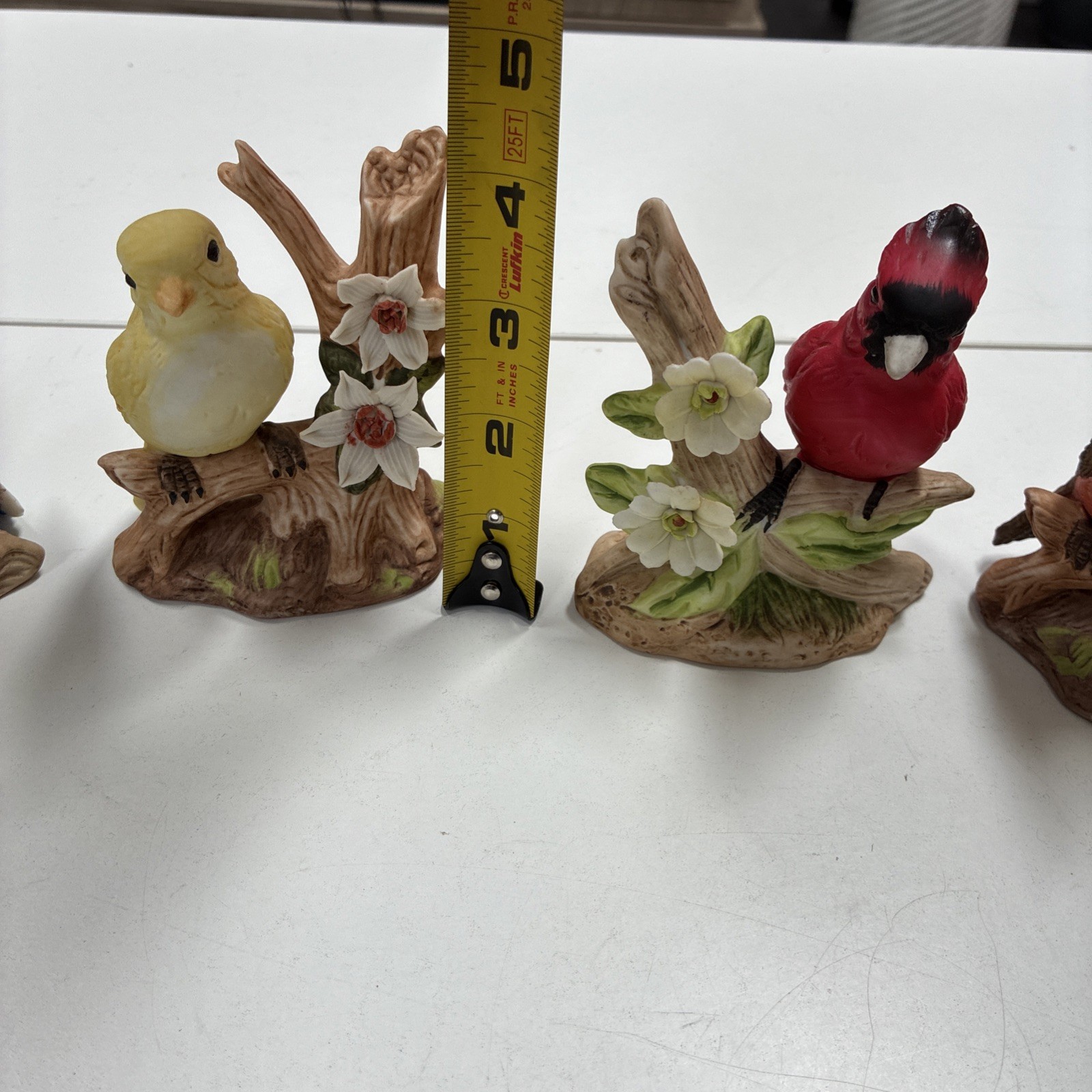 Bird Figurine Set of 4 | Songbirds on Flowers | Spring Gift Decor 4” Porcelain