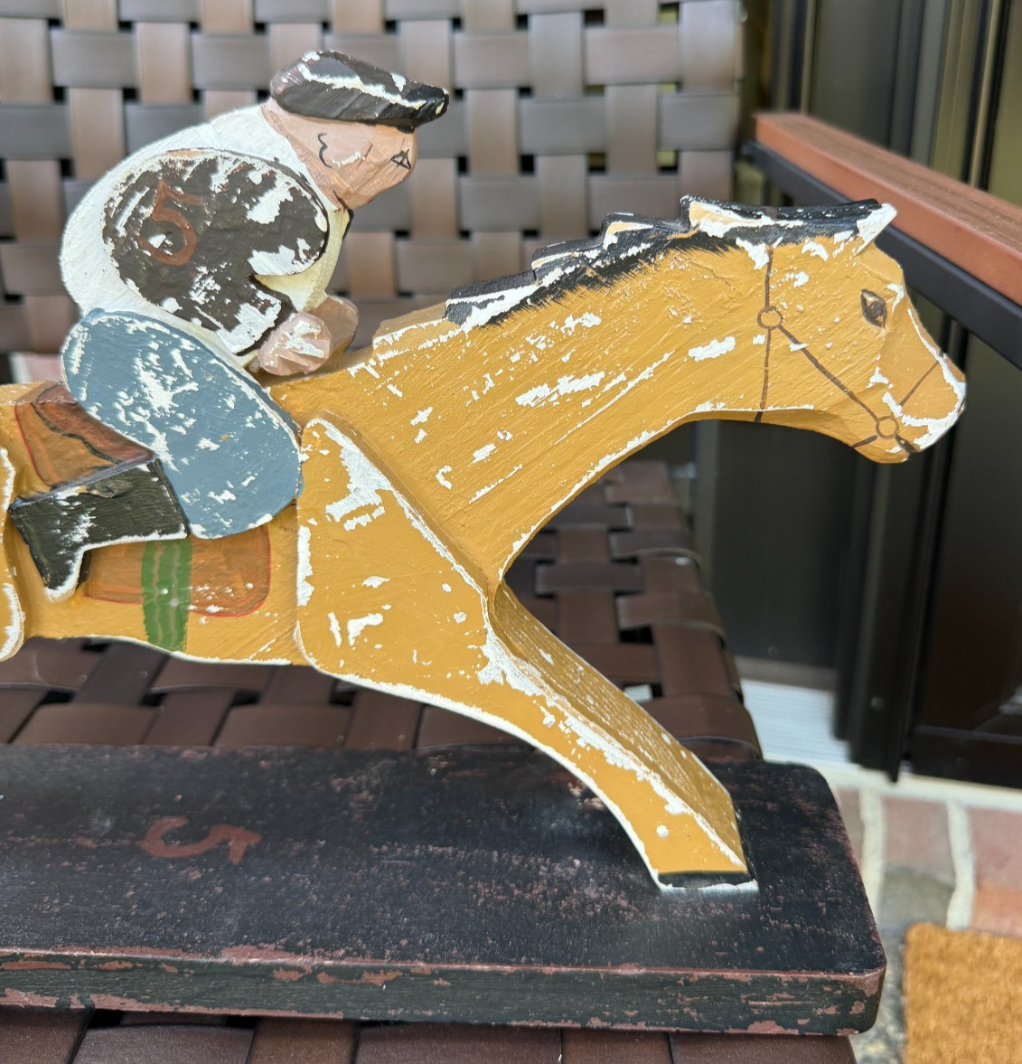 Vintage Hand Carved Painted Wooden Race Horse Folk Art Decor