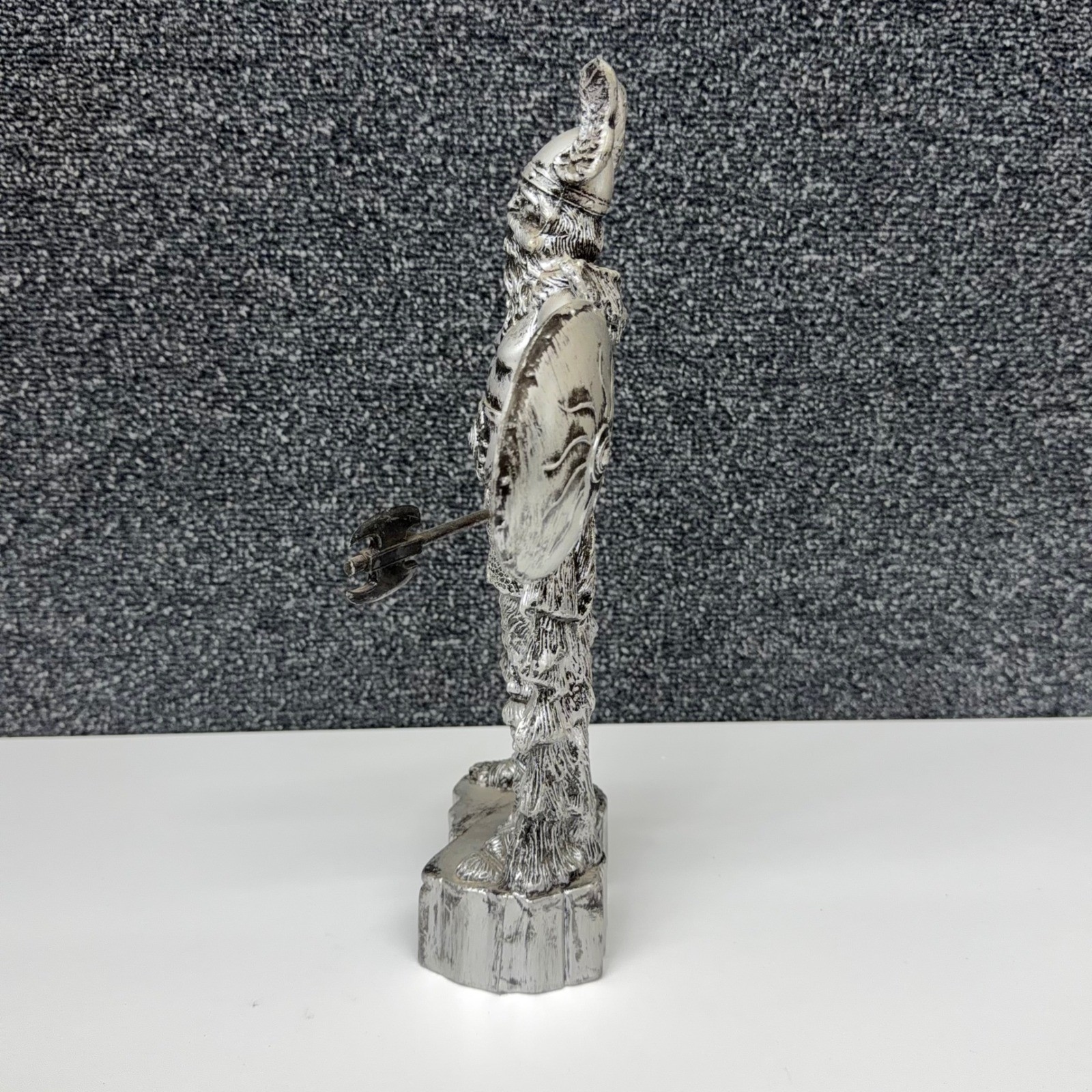 Vtg Enesco Viking Warrior Figurine Faux Silver Tone Norse Barbarian Statue 11.5″