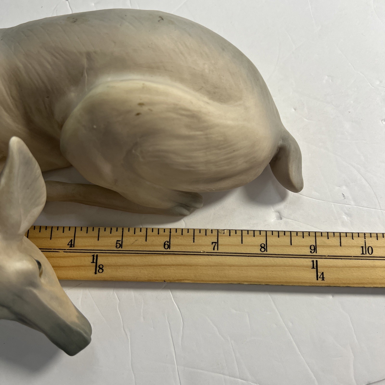 Vintage Antlered Deer Porcelain White Washed Figurine 9″x6″