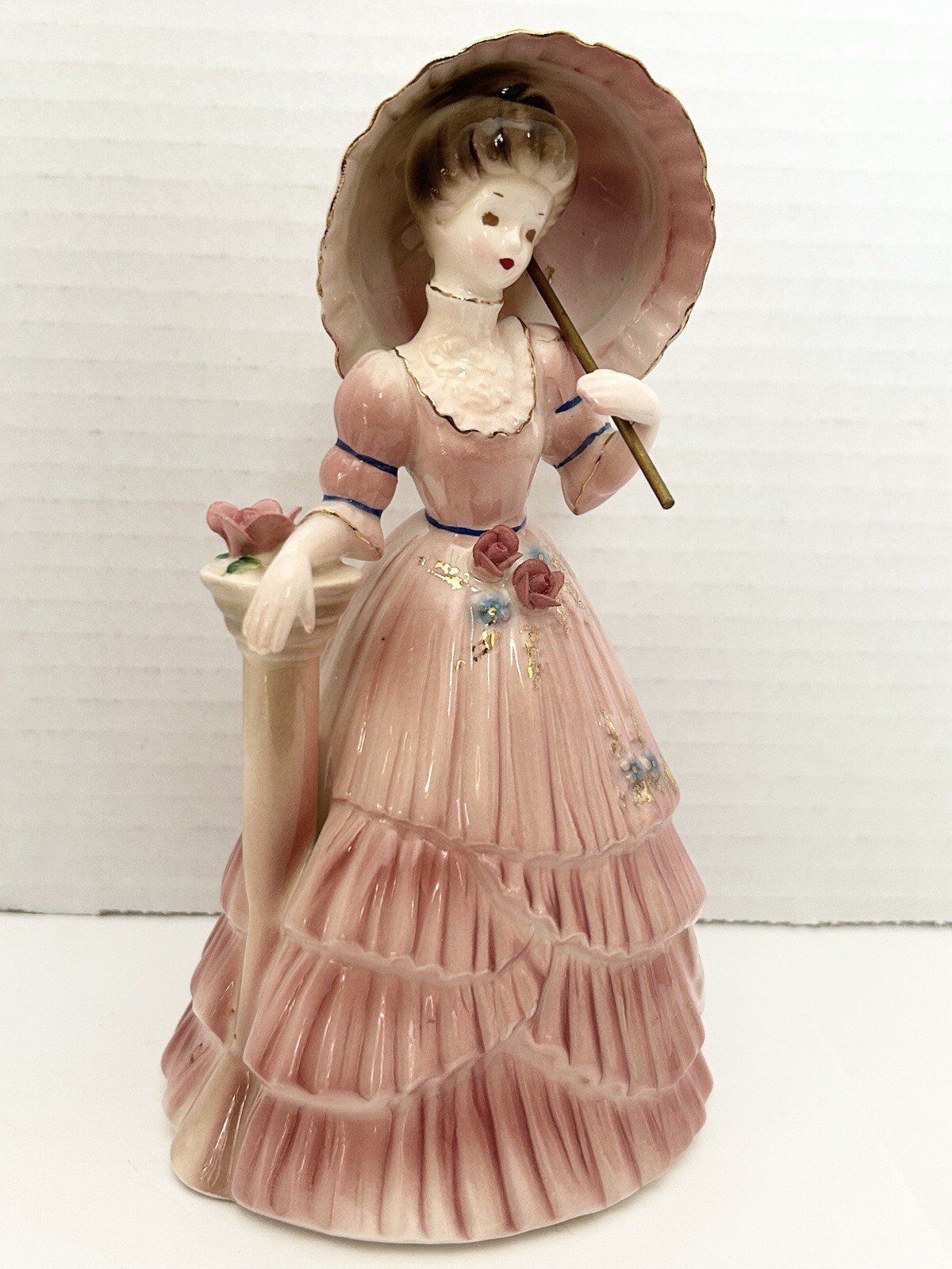 Josef Originals Gibson Girl Melanie w/ Parasol Umbrella Figurine Pink Dress