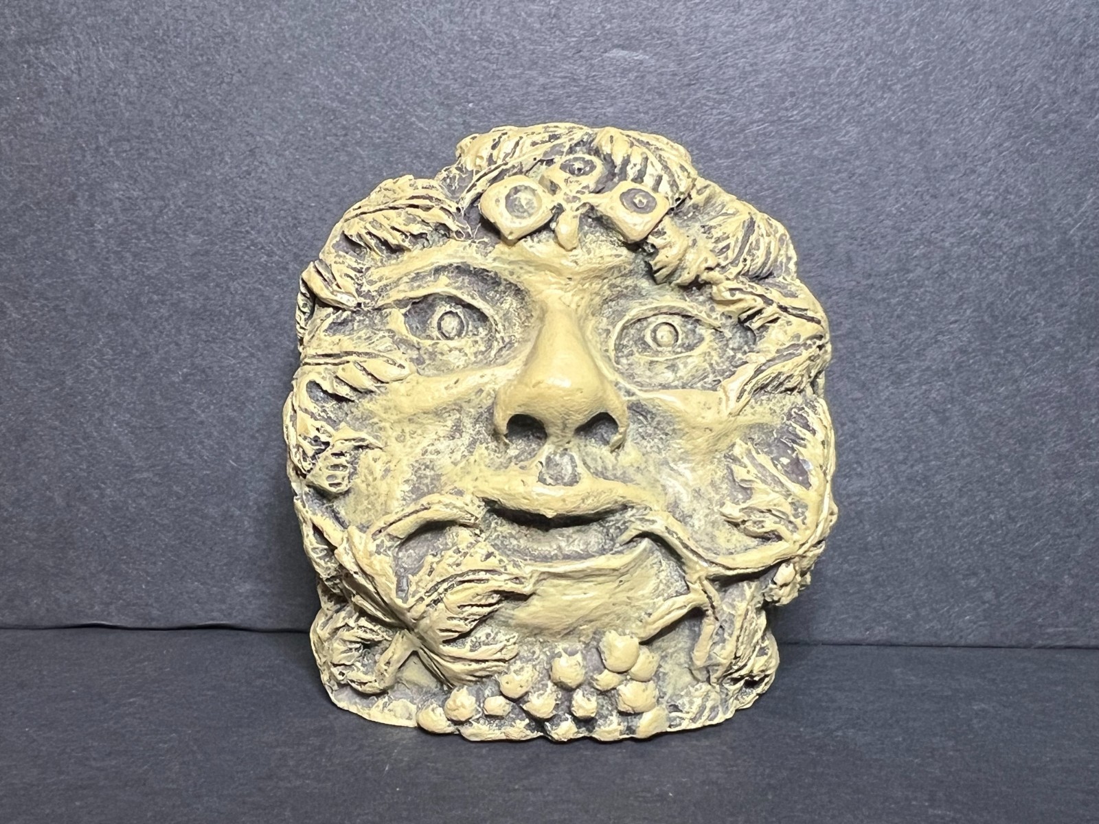 Green Man Grapevine Leaf Face Wall Decor Free Standing Sculptured Figurine 2.75″