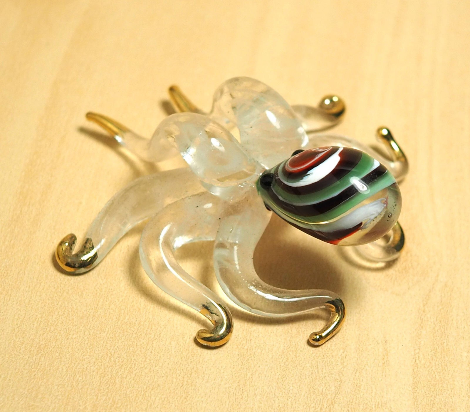 Maroon Green Octopus figurine handmade blown Glass gold trim decor – GIFT