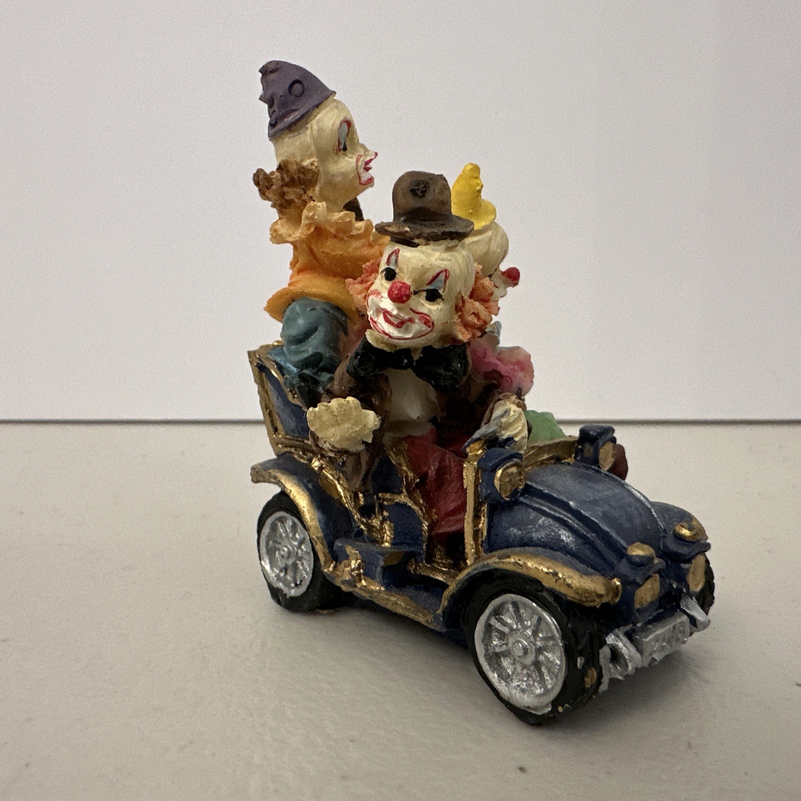 Vintage Clowns In Antique Car Automobilia Figurines Resin Clowns