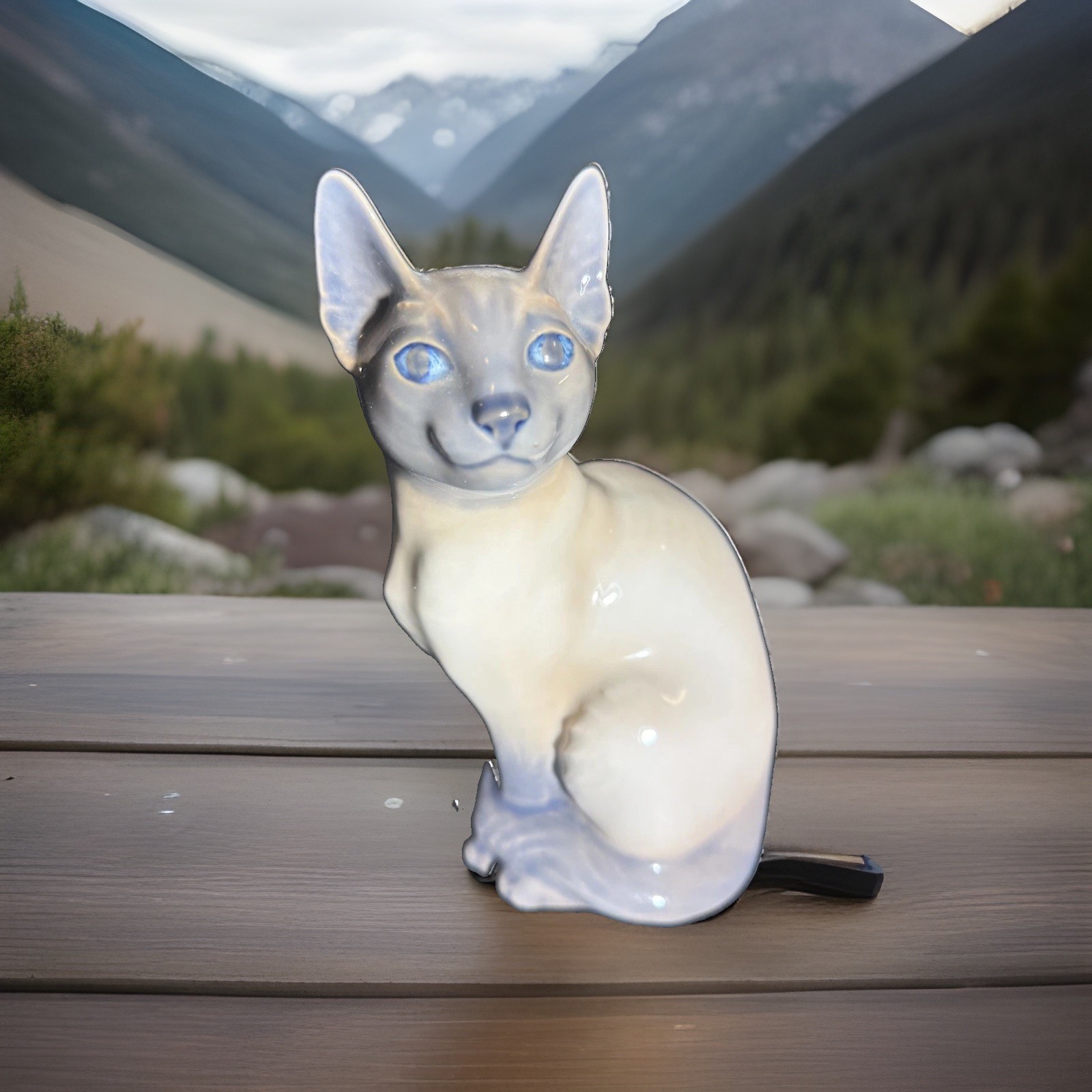 Royal Copenhagen Denmark Siamese Cat Figurine #3228 Porcelain Blue Eyes Vintage