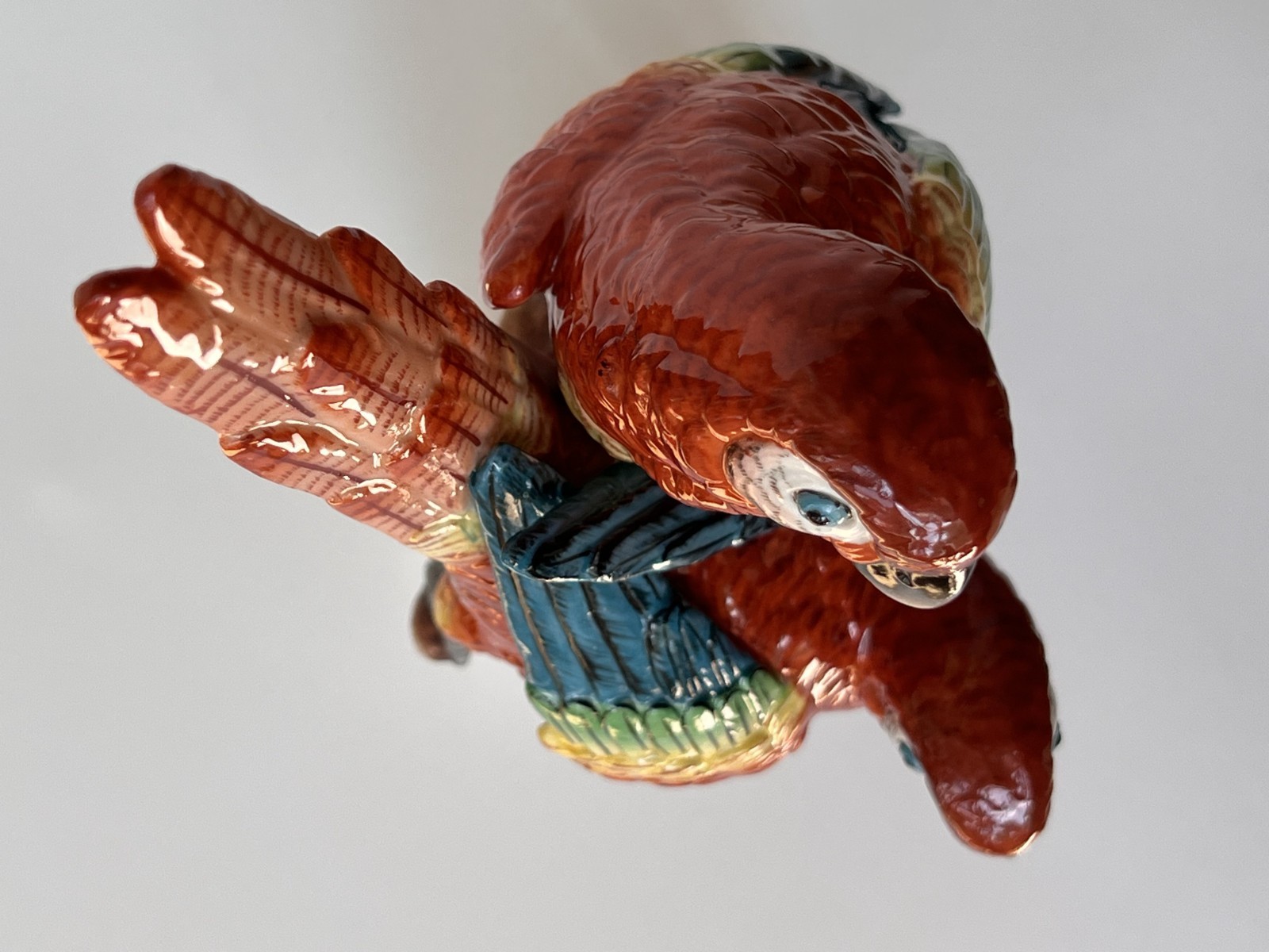 Antique Porcelain Bird Figurine Red Macaw Parrots Sinzendorf 1918 13″ High