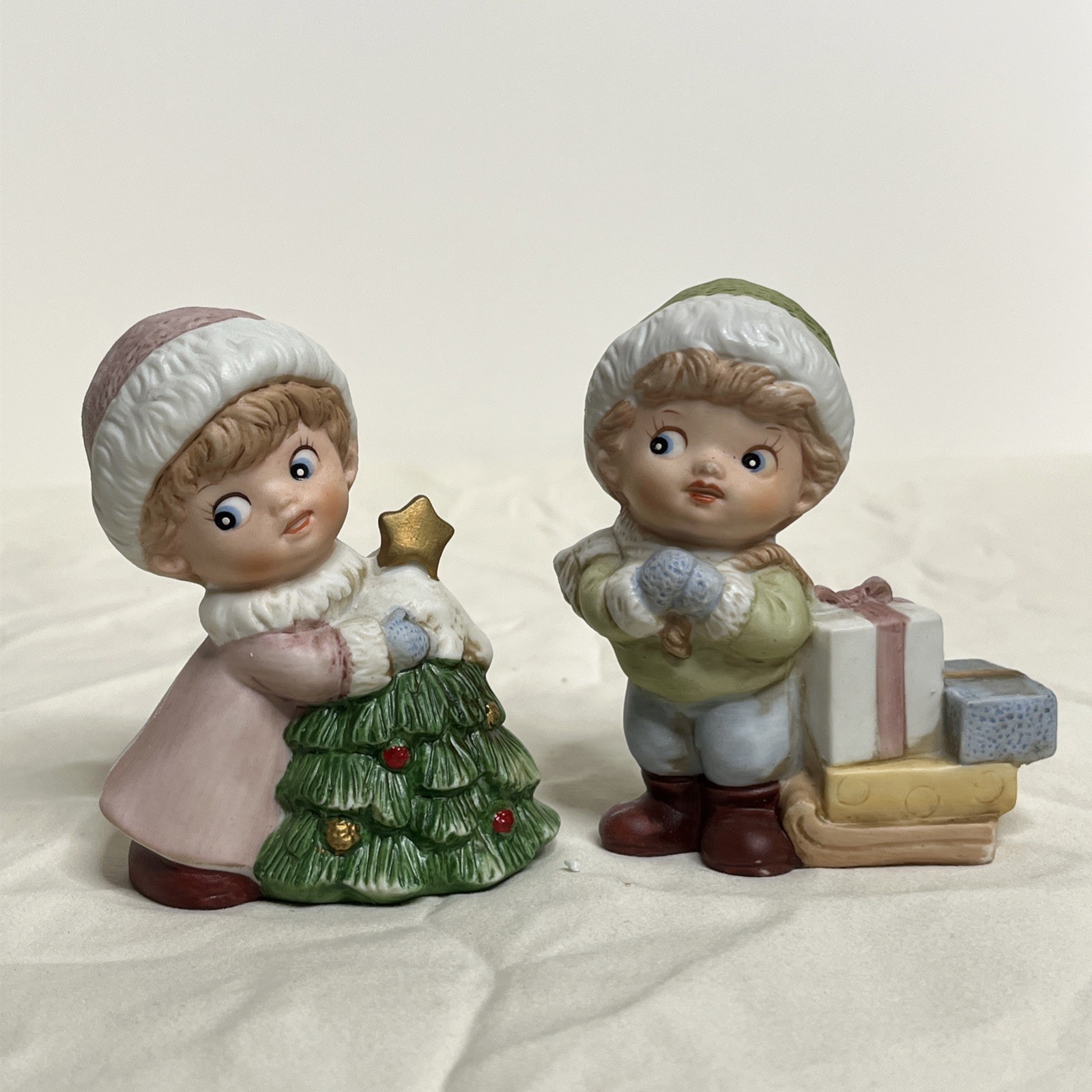 Vintage HOMCO Christmas Porcelain Christmas Boy & Girl Figurines #5556