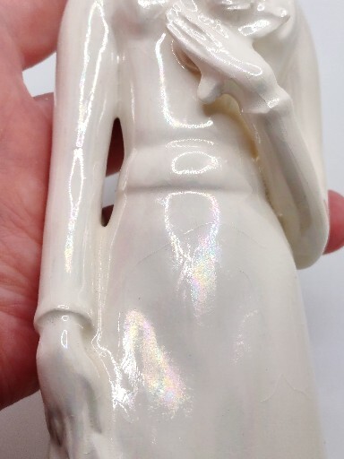 Vtg Ceramic Duncan Mold Missy Girl W/Rose Handmade Iridescent Hand Painted 1980s