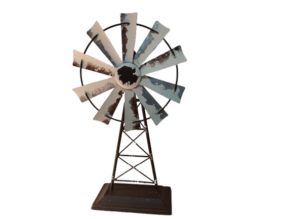 Metal Windmill Figurine Free Standing 14.5 Inches Tall Faded Paint