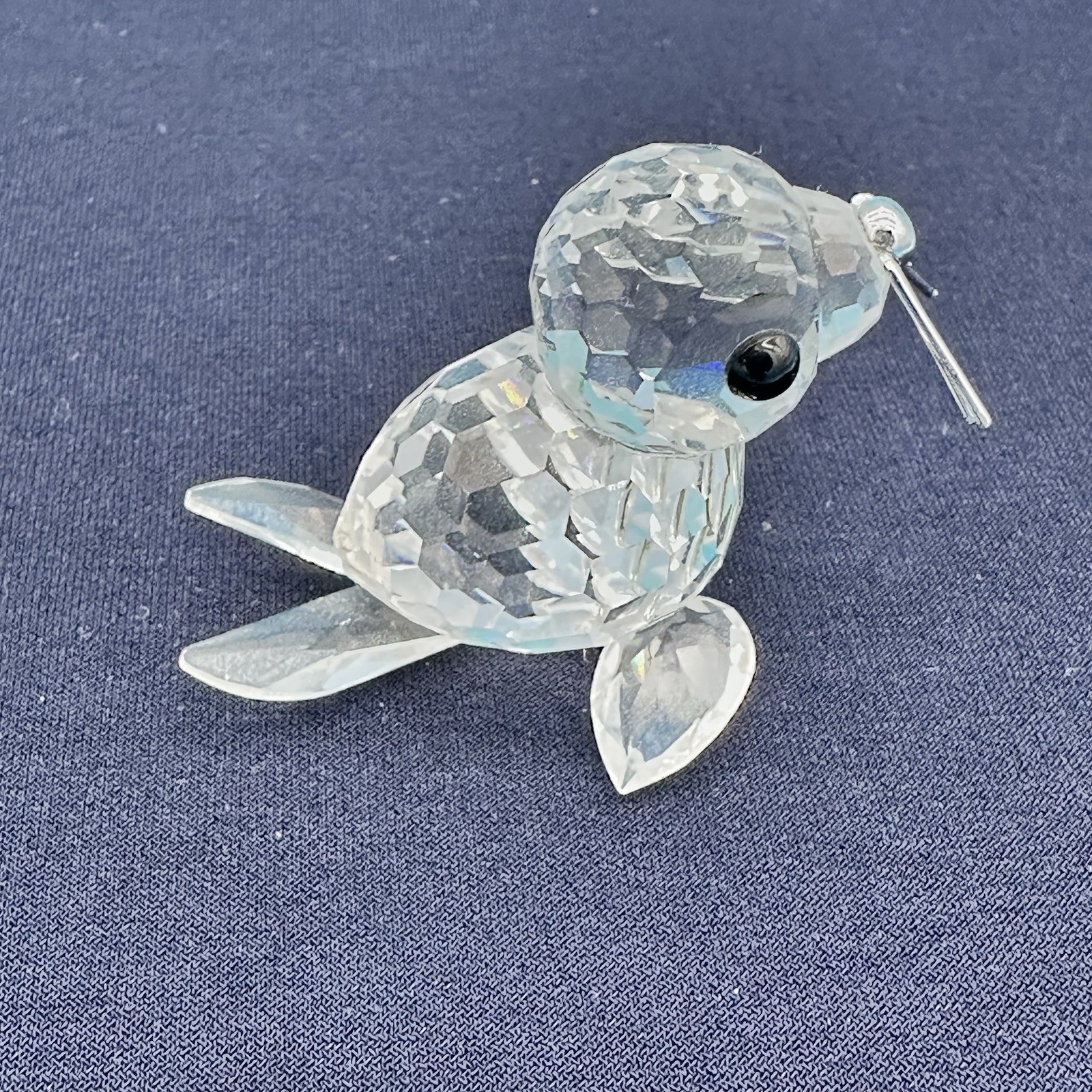 Swarovski Crystal Baby Seal Figurine Clear Faceted Glass Animal Black Eyes 7663