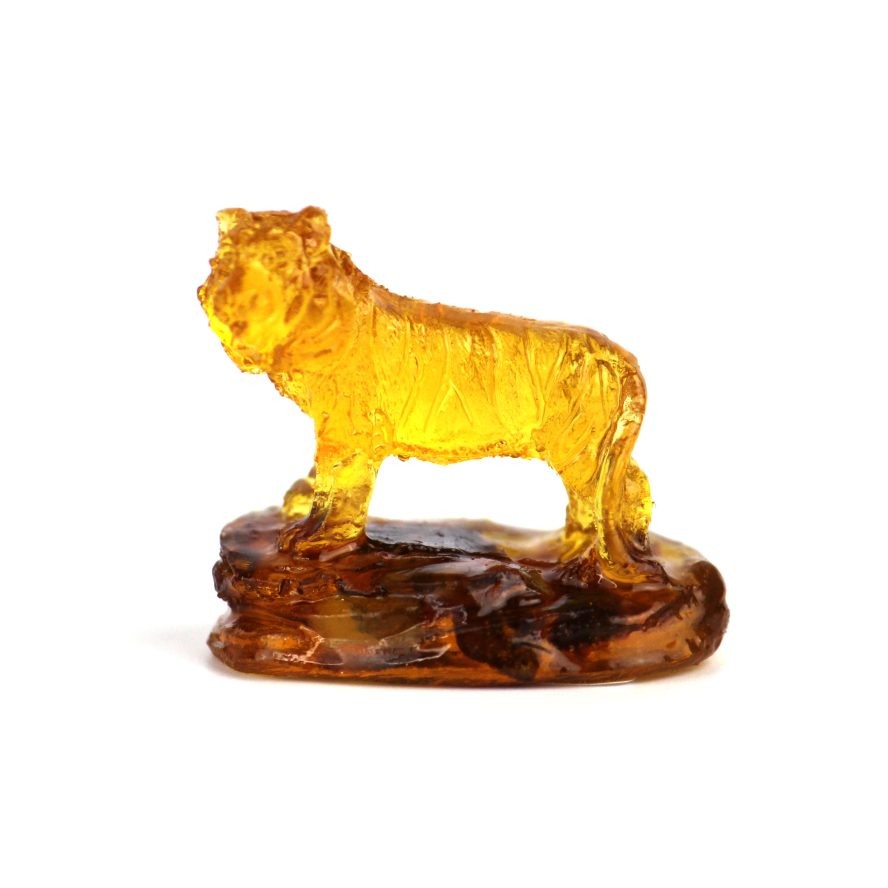 Made in USA Baltic Amber Golden Tiger Figurine Handmade Collectible Gift