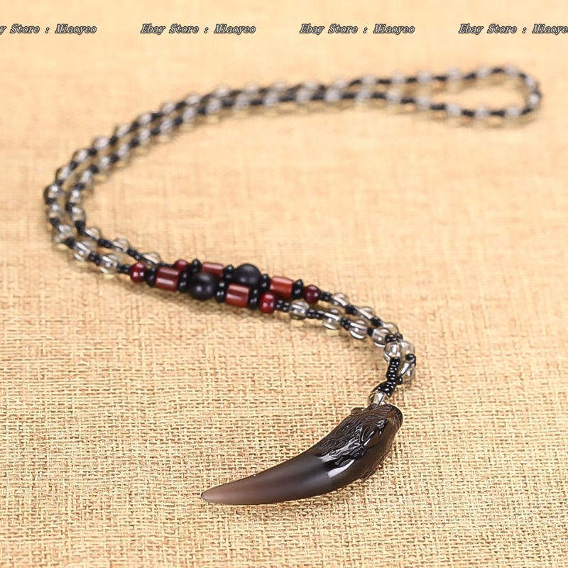 Genuine Icy Obsidian Wolf Fang Pendant – Black Protection Necklace Unisex