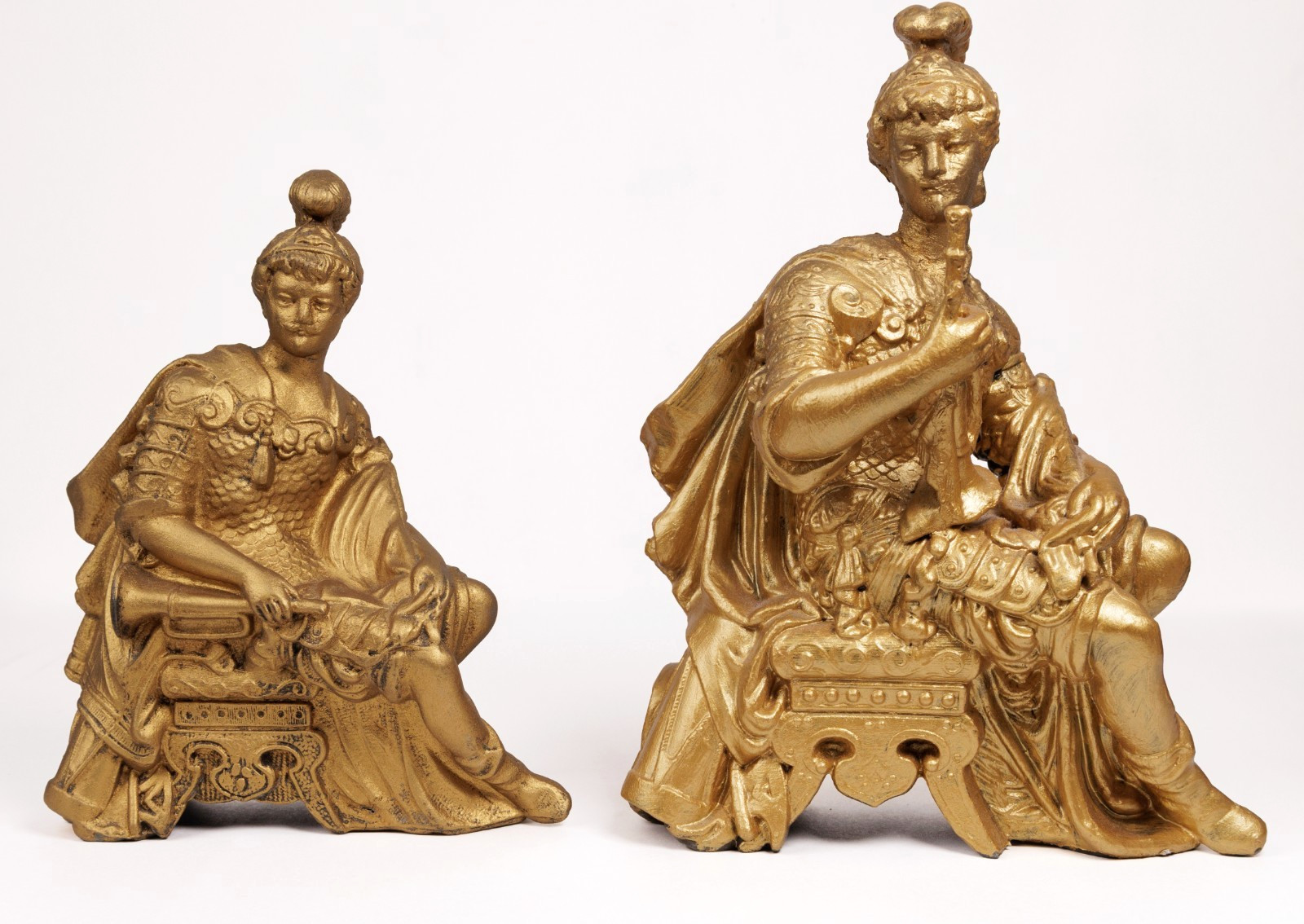Antique Roman Musician Statues Gold Gilt Metal Neoclassical Reading Room Decor