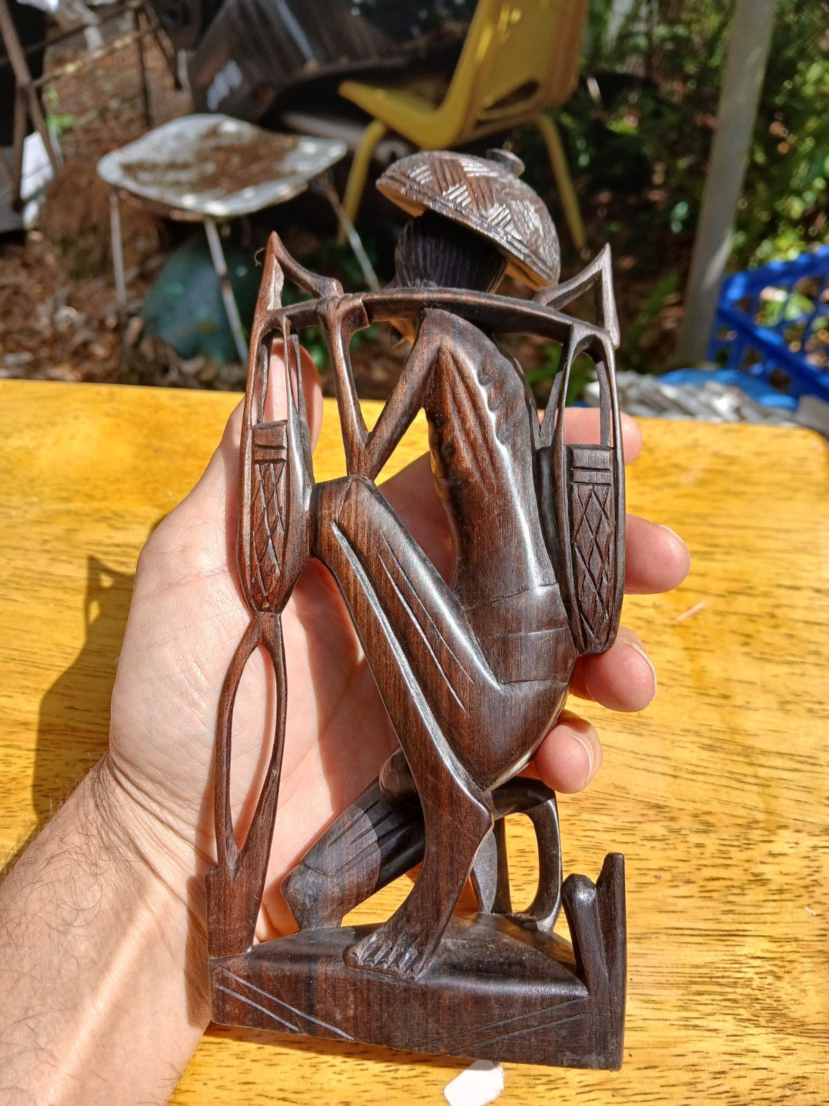 Antique Vintage Early 20th century Gardener Chinese Carved Wood Sculpture Statue