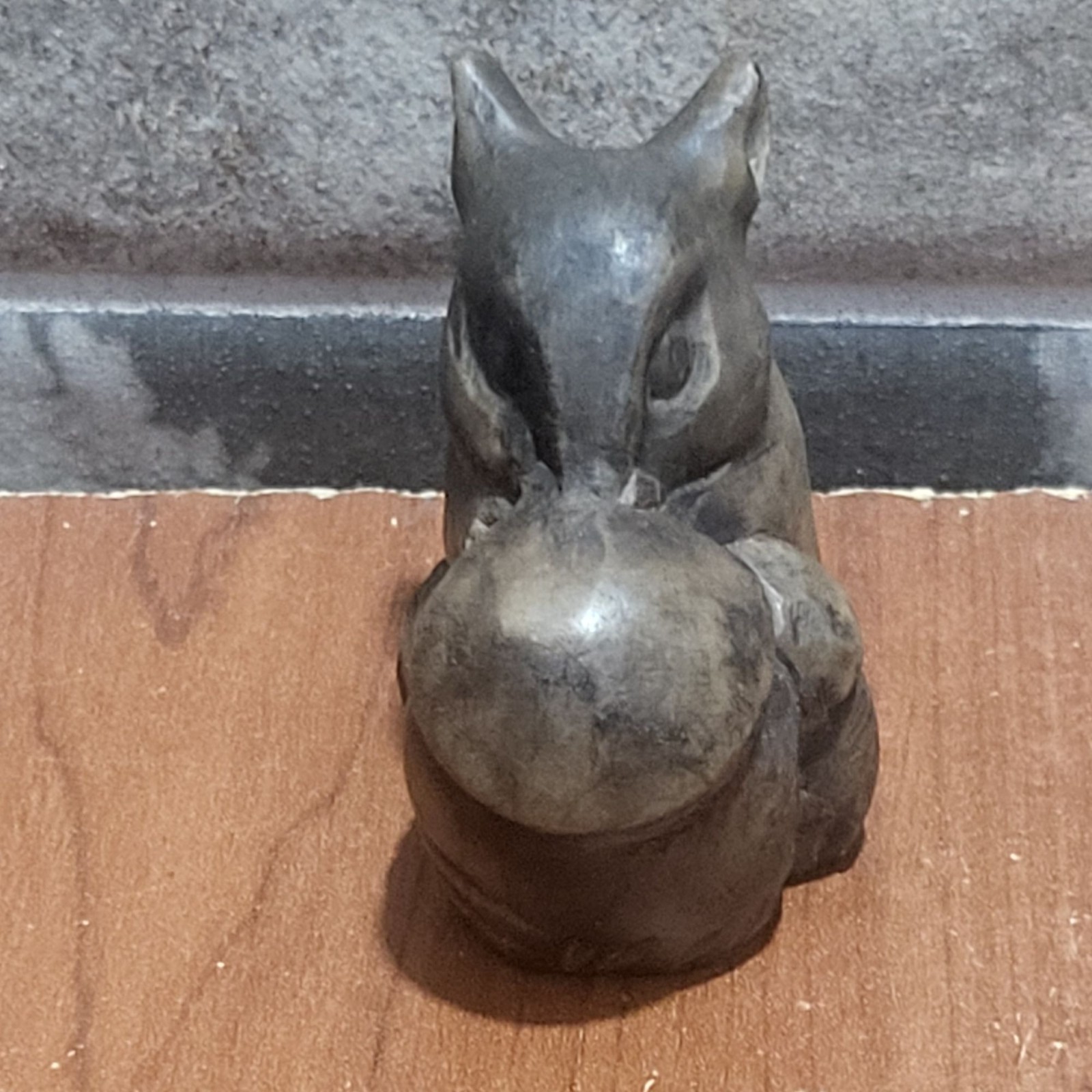 Vintage Hand Carved Soapstone Mouse Rat Holding Mushroom
