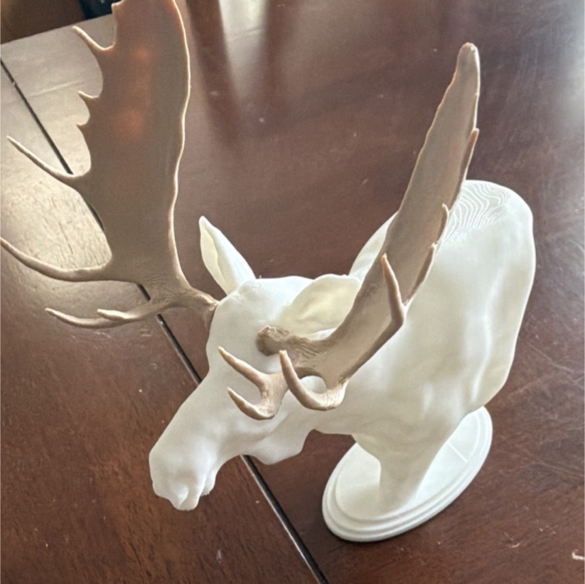 Moose head figurine animal sculpture plastic white brown