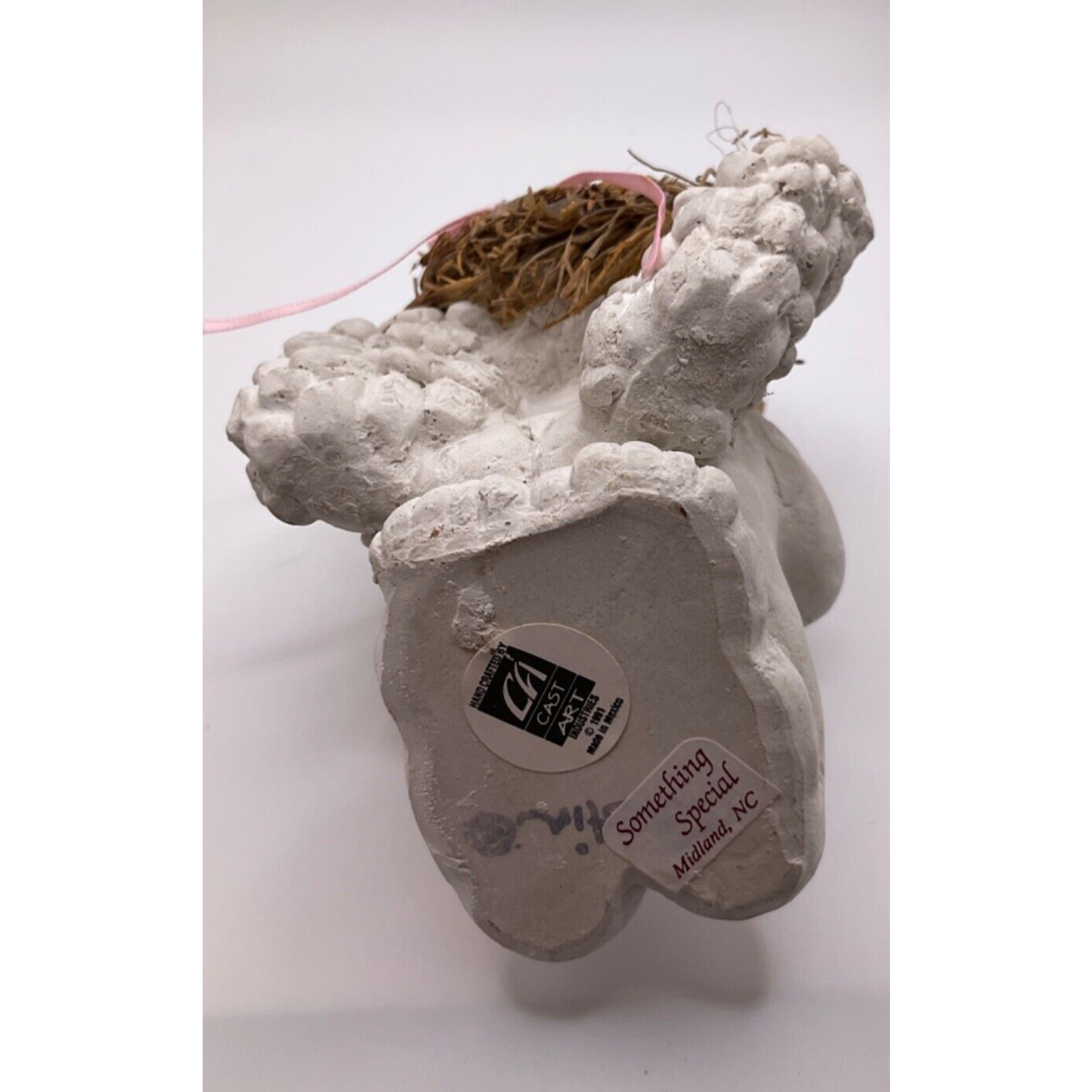 1991 ‘Praying Hands’ Dreamsicle Cherub, Cast Art Industries, Braided Floral Halo