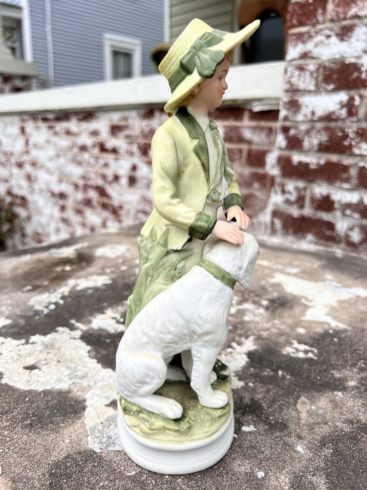 Vintage English Boy In Green Suit with Dog Andrea by Sadek #7154 Hand Painted