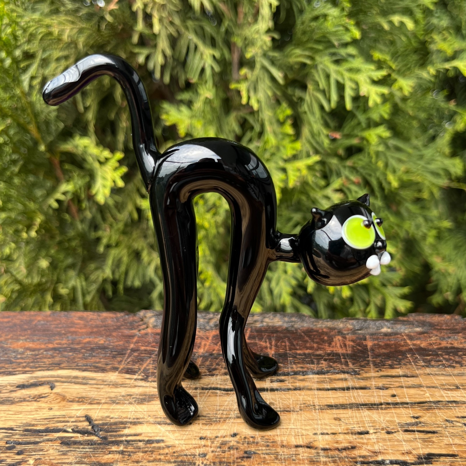 Black Glass Cat Figurine Hand Blown Mini Art Glass Cat Sculpture Gift