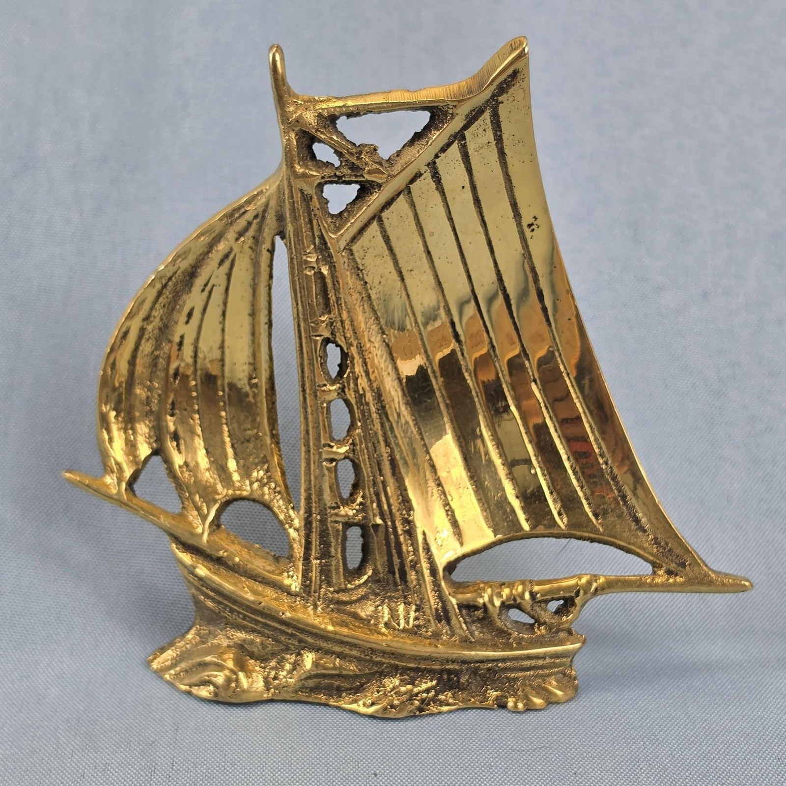 Vintage Brass Sailboat Figurine Nautical Ship Decor Made in India Gold Tone